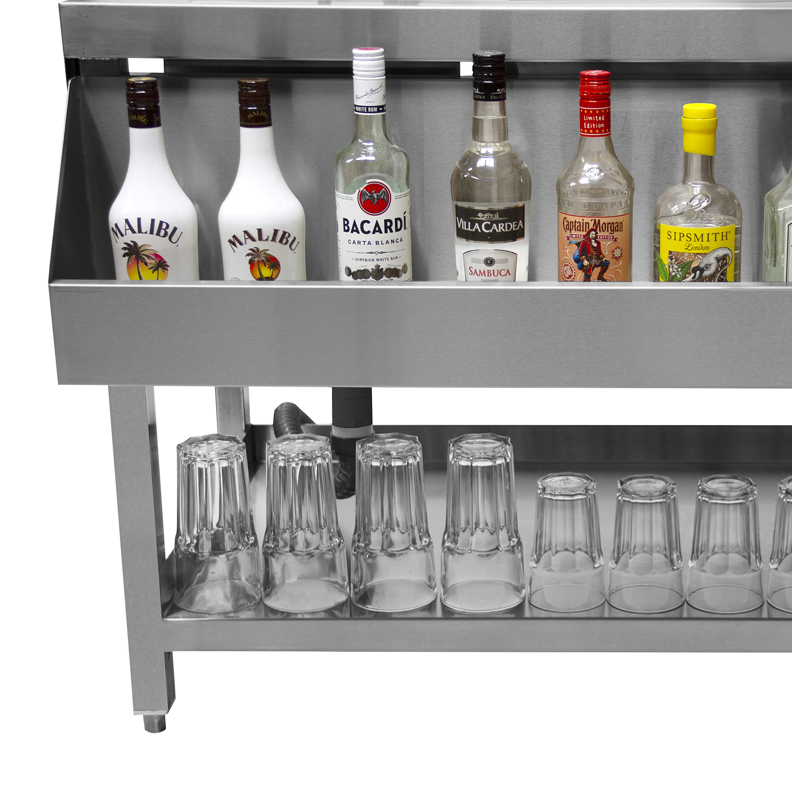 Estación de Coctelería de Acero Inoxidable Conjunto Bar Cóctel Bartender Barman Bartendering Juego Coctelera Profesional con Pies Ajustables Alfombra Antideslizante 3 Pozos de Hielo Salpicadero GRATIS