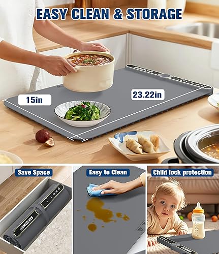 Miniatura 5 de Tapete de calentamiento de alimentos, bandeja de calentamiento eléctrico de calentamiento rápido con 9 ajustes de temperatura y temporizador de 6