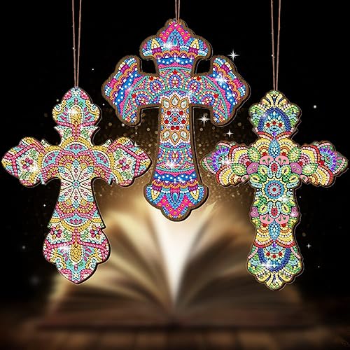 Kit de pintura de diamantes de cruz de 3 piezas kits de arte de pintura de diamantes de imitación 5D pintura de diamantes de imitación colgante de