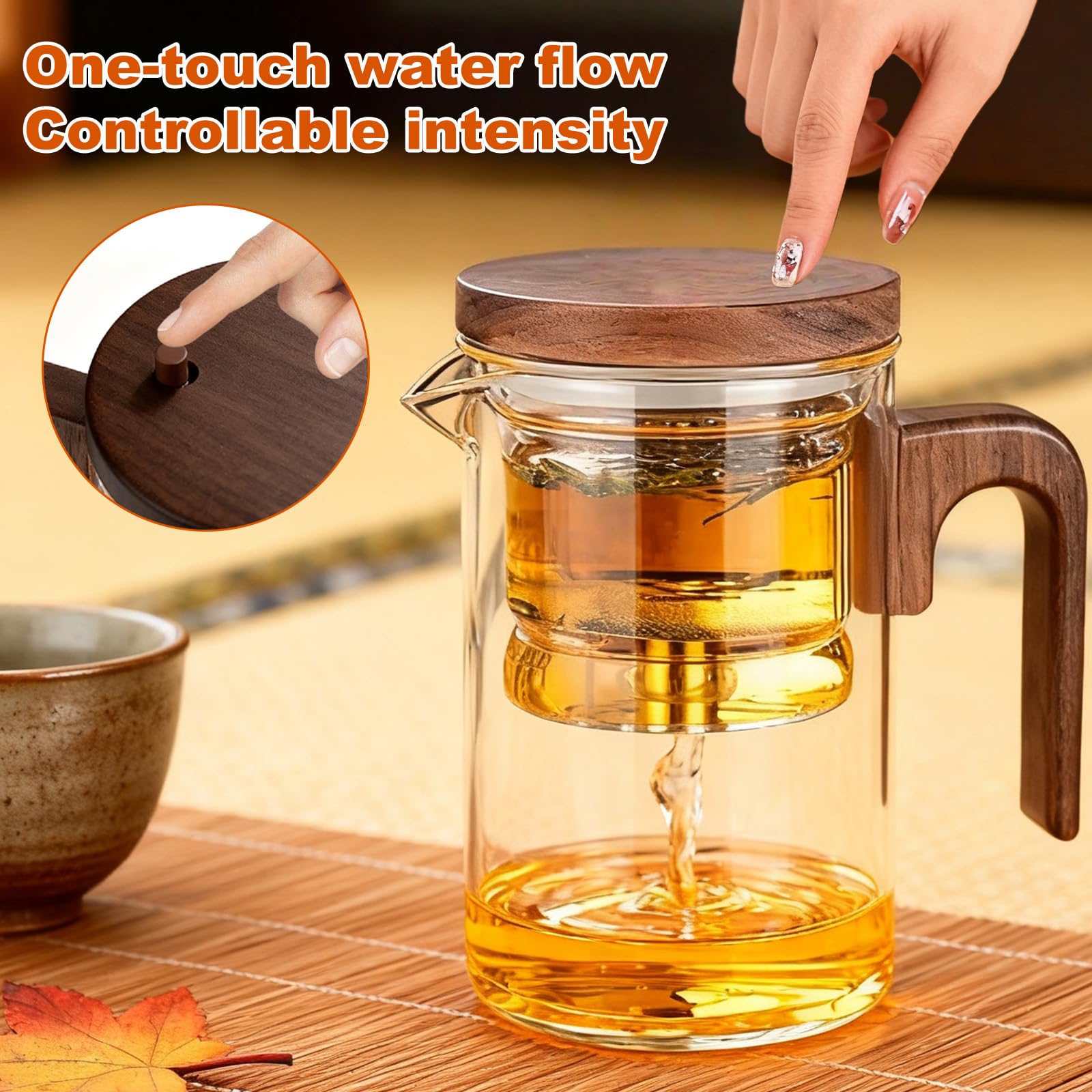 Tetera de cristal 800 ml colador de té borosilicato separadora de agua para té suelto transparente