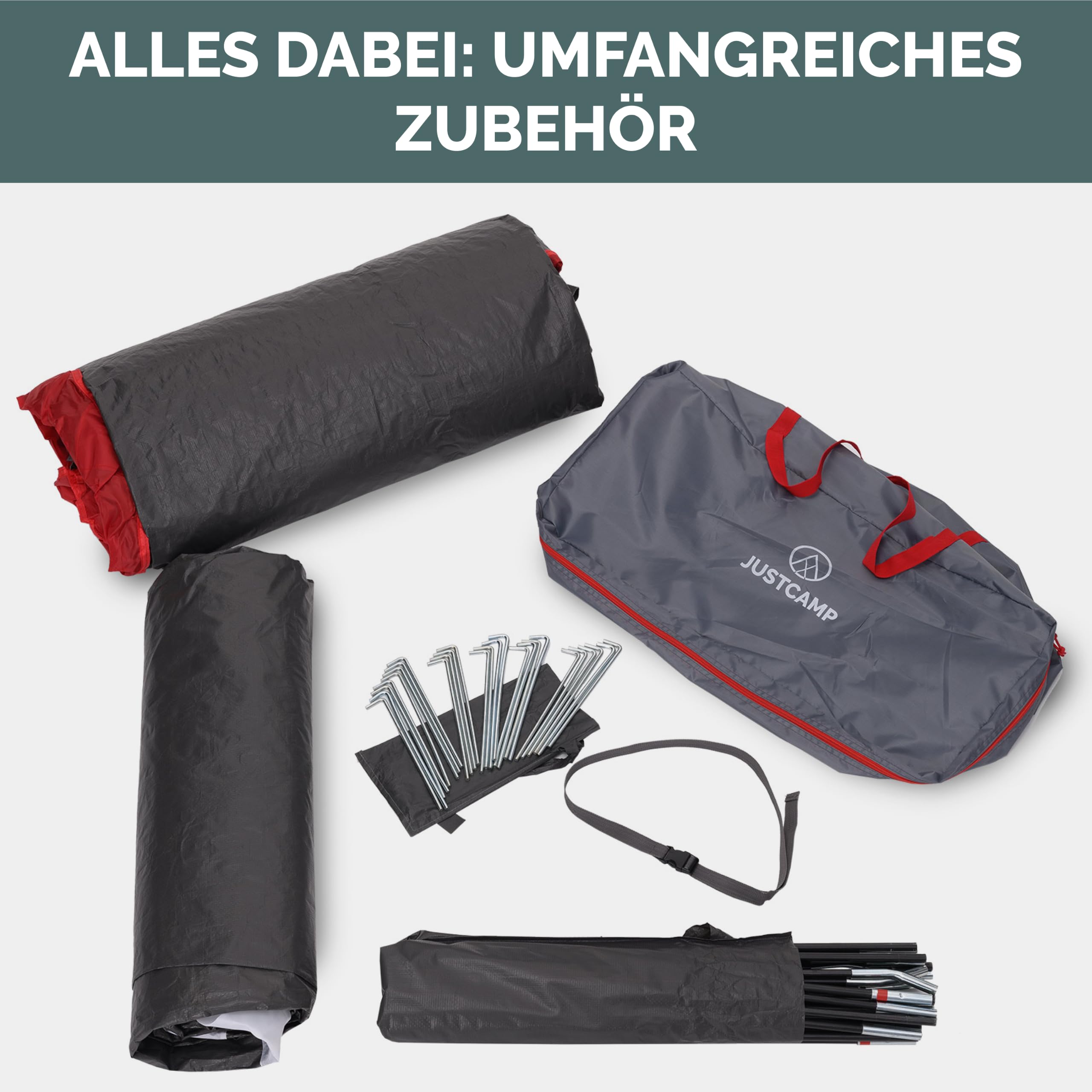 JUSTCAMP Atlanta 3-7 Personen Familienzelt Tunnelzelt mit Stehhöhe wasserdicht Campingzelt