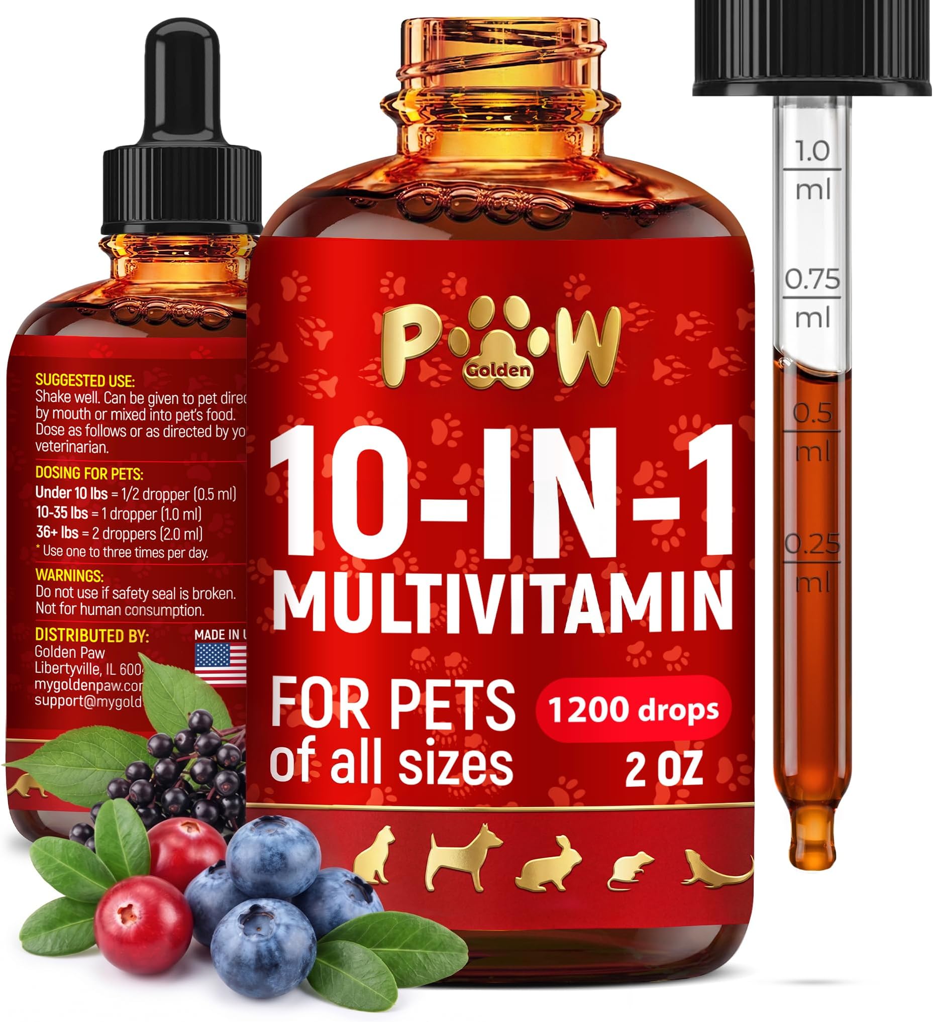 Liquid Multivitamin for Dogs – Daily Glucosamine, Vitamin B, C & D3 Support – Cat Vitamins for Indoor Cats to Care for Joints & HIPS, Skin & Coat, and Gut – Help with Allergies & UTIs – 2 Oz
