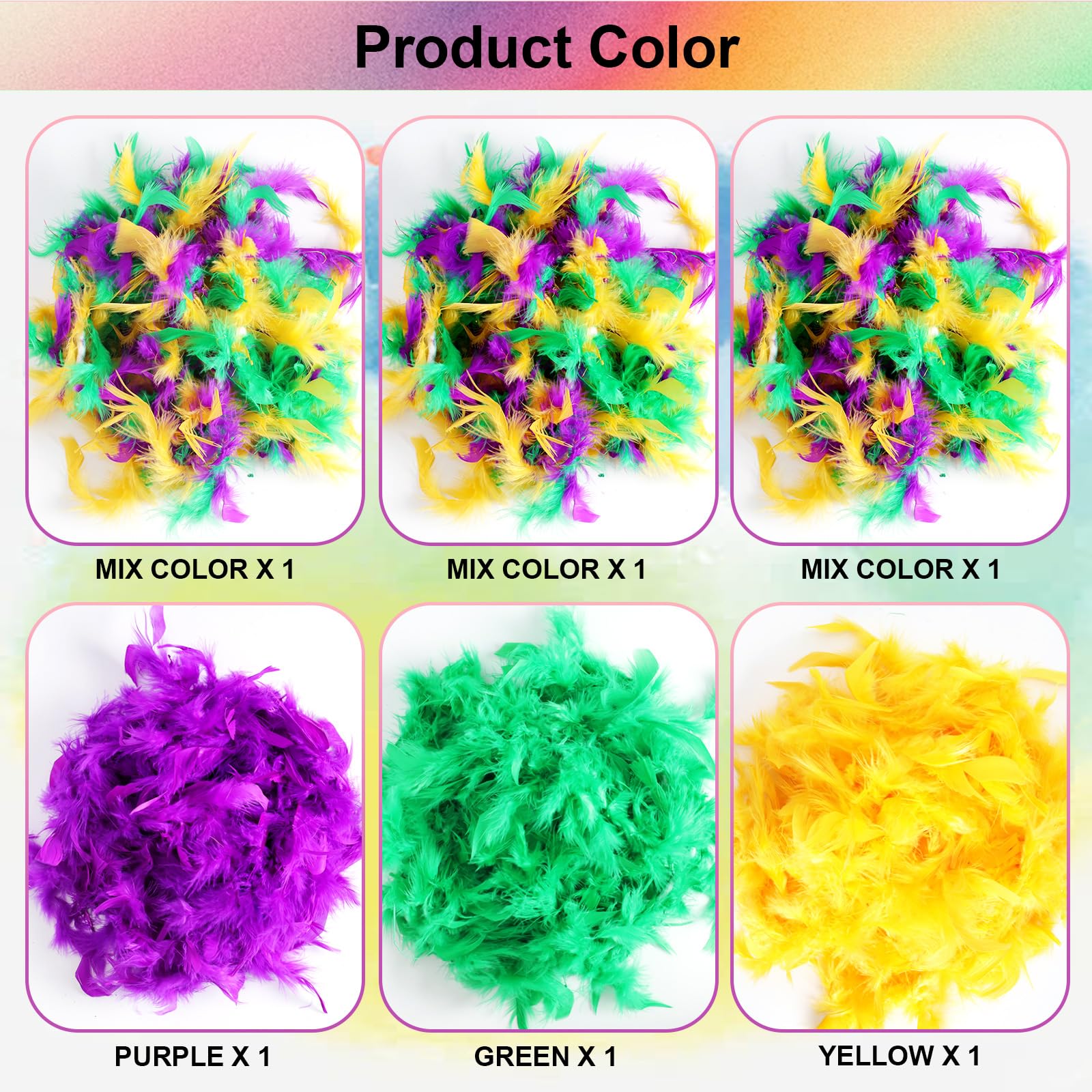 Gvhntk Lot de 6 boas colorés en plumes de dinde de 2 m - Accessoires de déguisement