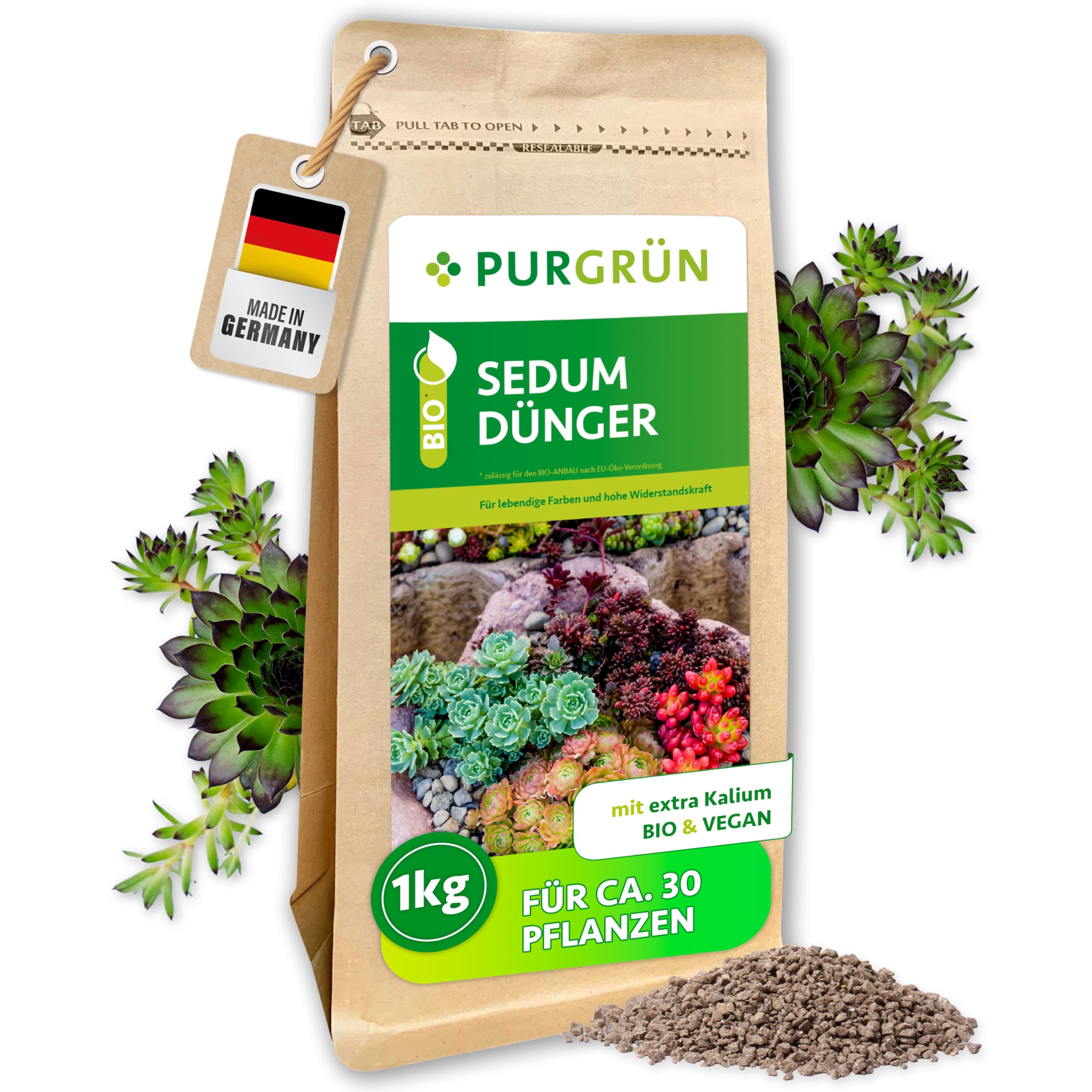 Purgrn Bio-Sedum-Dnger 1 kg  Organische Rezeptur  Vegan & Bio   Feinkrniges Krmelgranulat  NPK 6+2+7  Extra Magnesium fr leuchtende  Blattfrbung  Verbessert die Bodenqualitt : Amazon.de: Garten