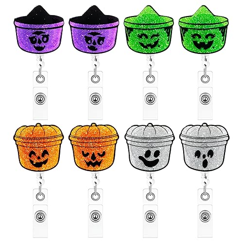 Halloween Ghost Bucket Badge Reel - 8Pcs Vintage Cartoon Bucket