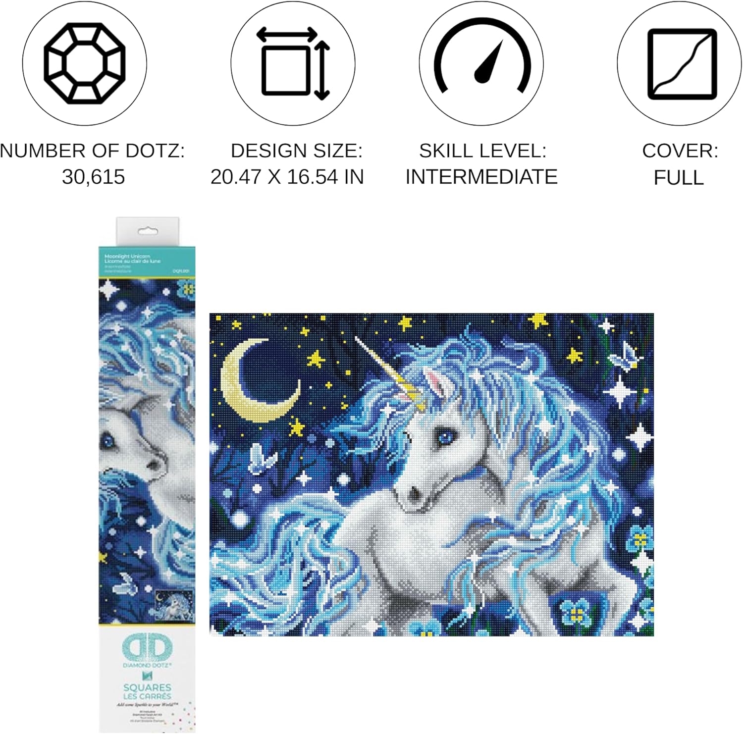 DIAMOND DOTZ Moonlight Unicorn Diamond Painting Kits for Adults - Diamond Art Kits a Relaxing Creative Craft Kit with Dotz Gems 20.5"x16.5"