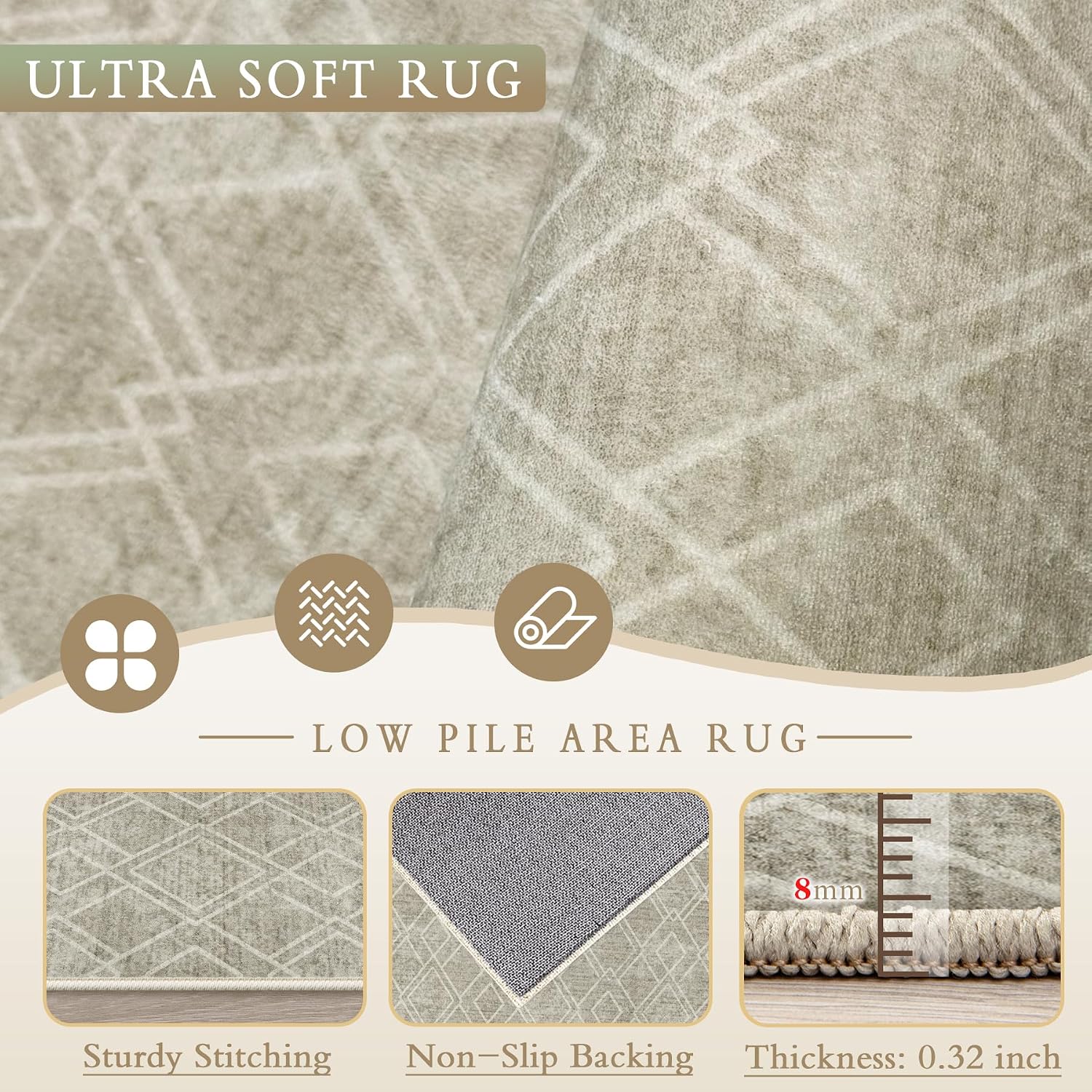 Area Rugs 5x7 Living Room Rug: Washable Geometric Moroccan Neutral Rugs Boho Modern Non Slip Area Rug Soft Indoor Floor Low Pile Carpet for Bedroom Nursery Dining Room Home Office (Brown, 5'x7') thumbnail