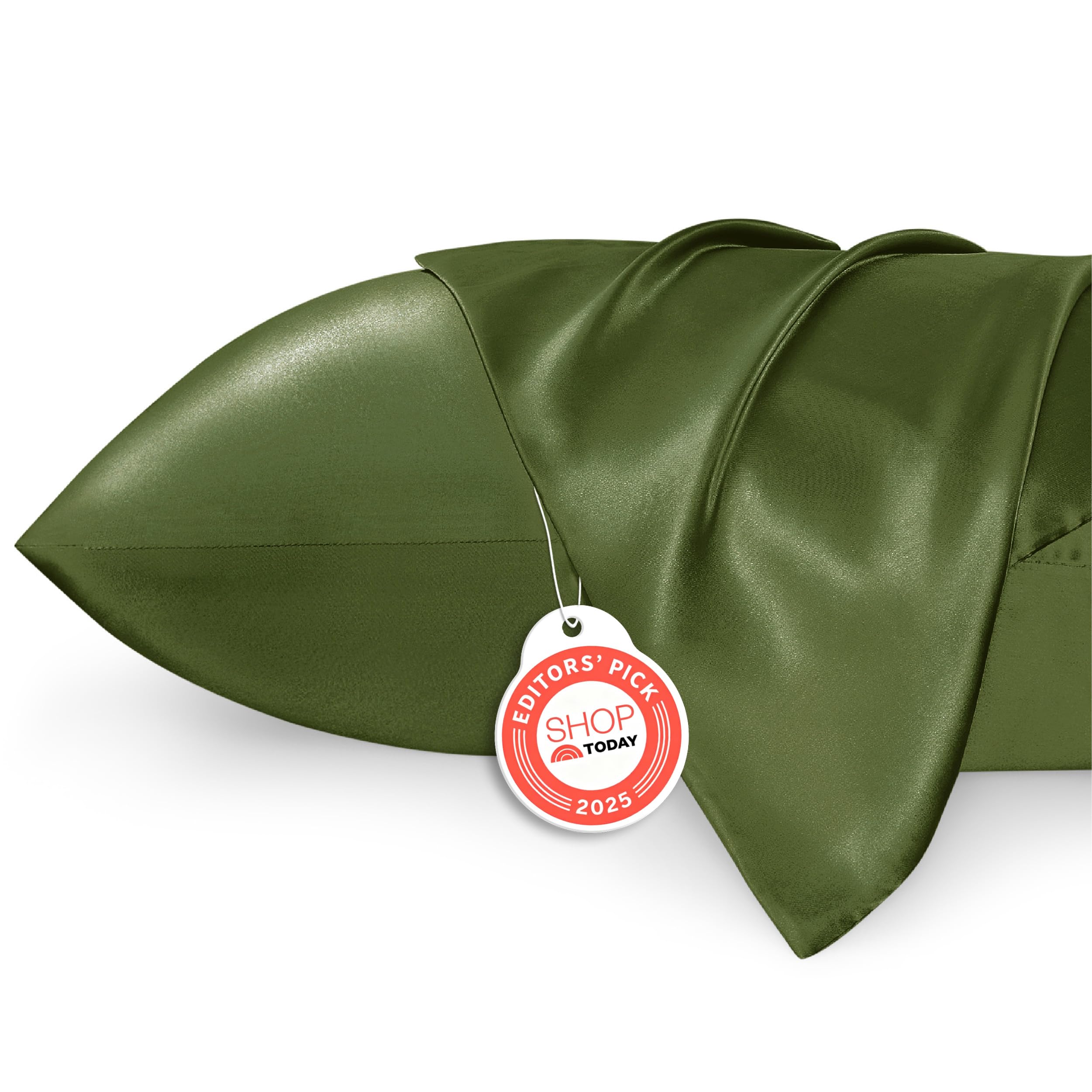 Bedsure Satin Pillowcase for Hair and Skin Queen - Moss Silky Pillowcase 2 Pack with Envelope Closure, Similar to Silk Pillow Cases, Olive Green Decor Gifts for Women Men, 20x30 Inches, 2pcs