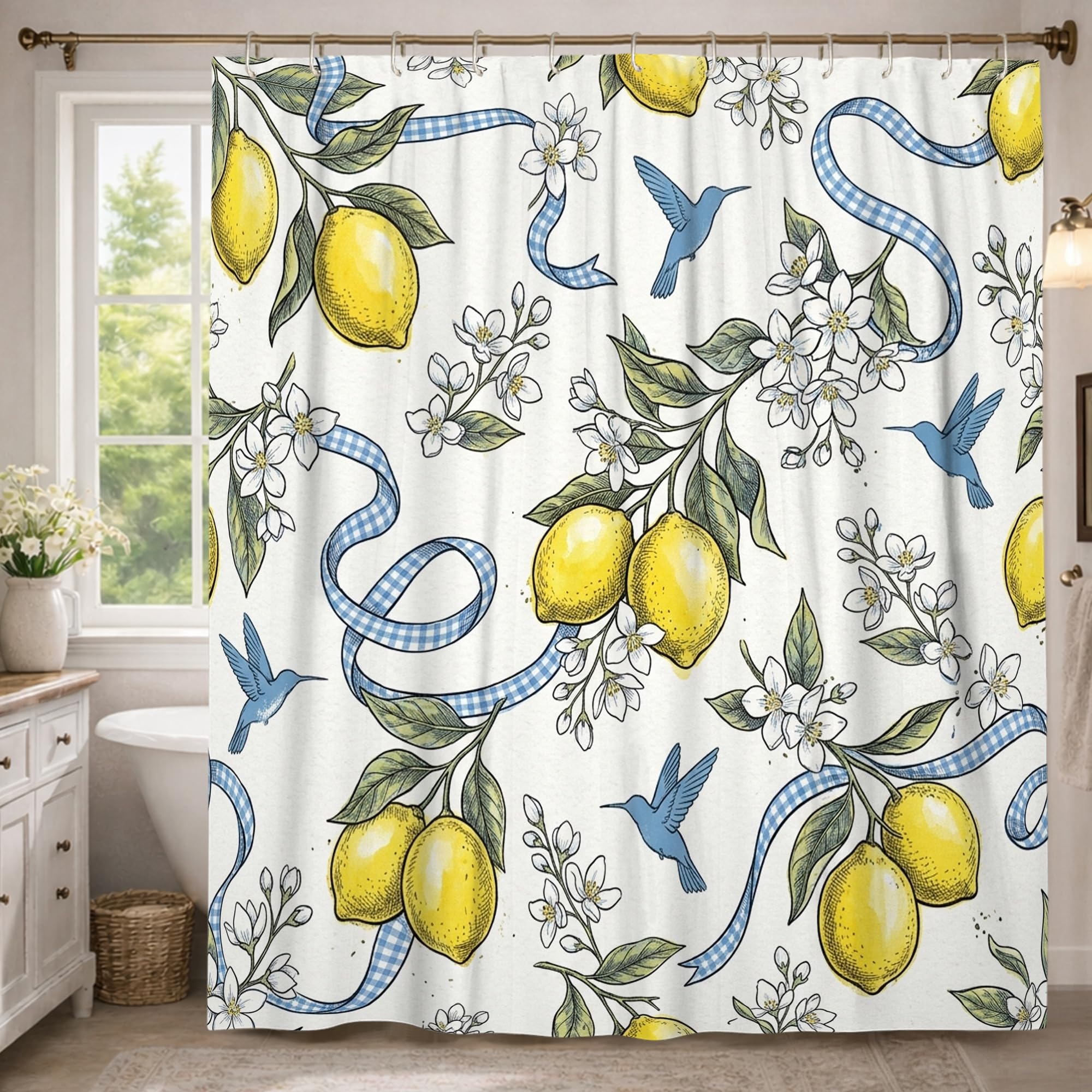 Rideau de douche extra long de qualité supérieure en polyester imperméable jaune citron