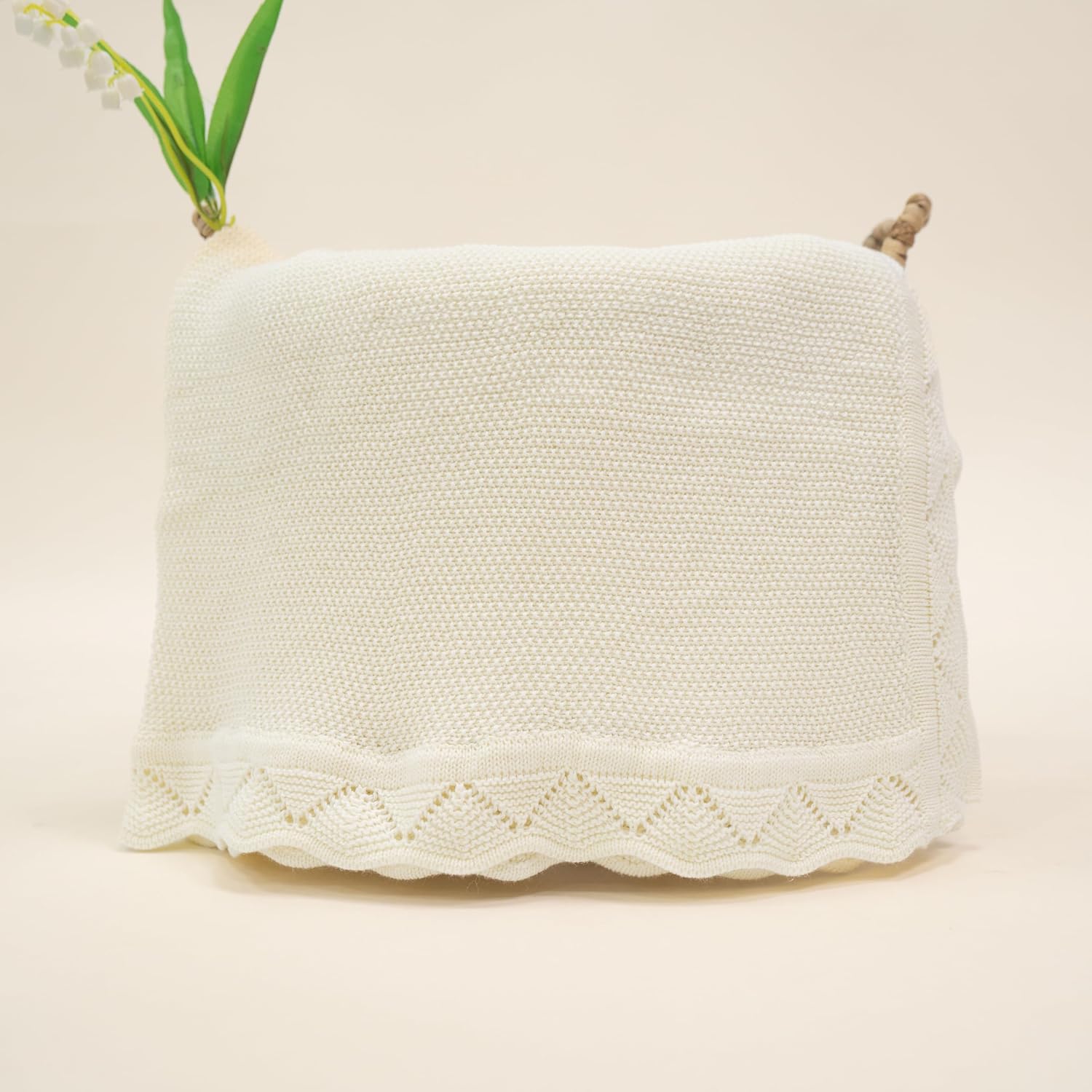 Heirloom Lace Blanket for Baby - 100% Luxury Soft Cotton Knit Warm Cozy Cuddle Stroller Crib Blanket for Newborns, Infants, & Toddlers (Cream)