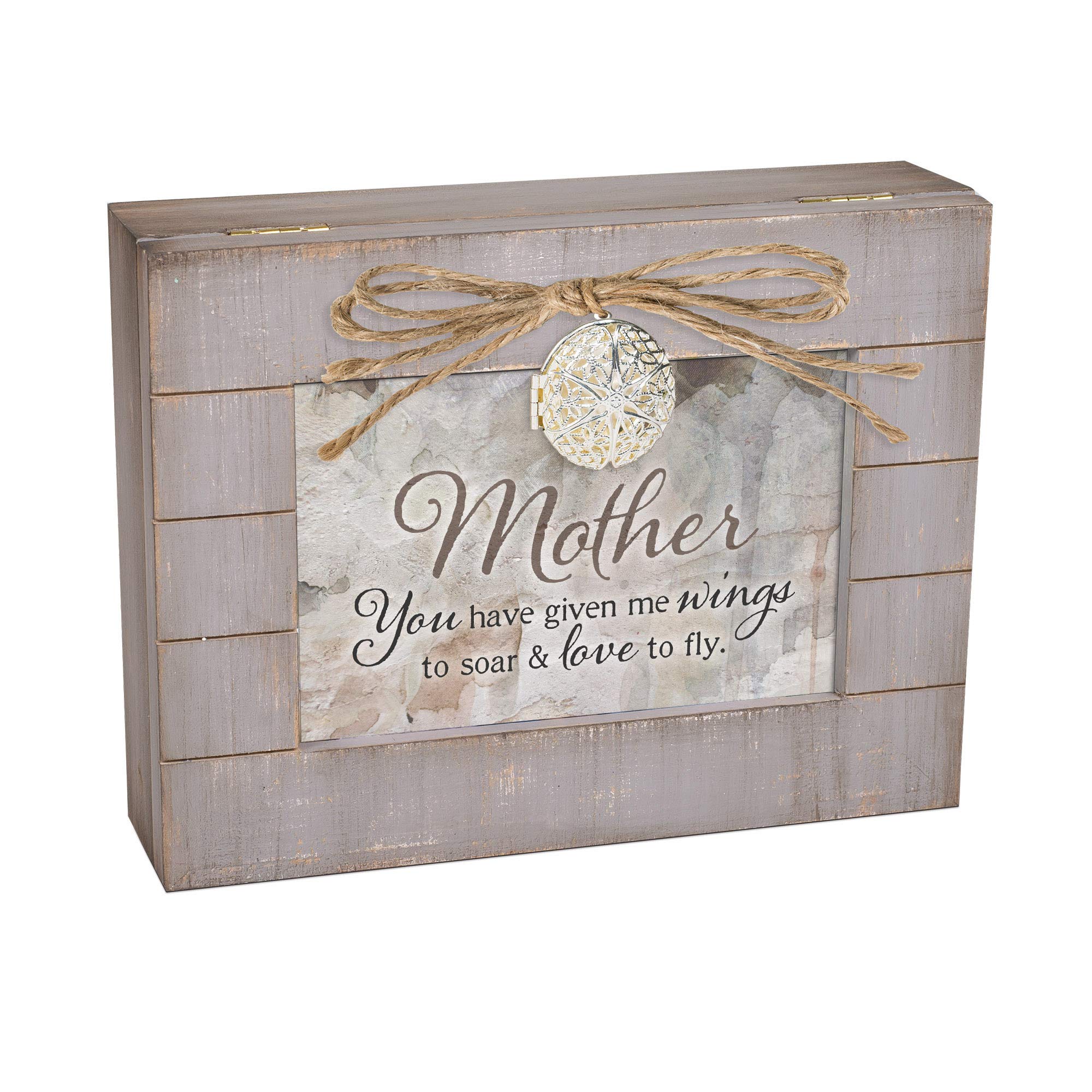 Caja de música Cottage Garden gris con diseño de alas de ave