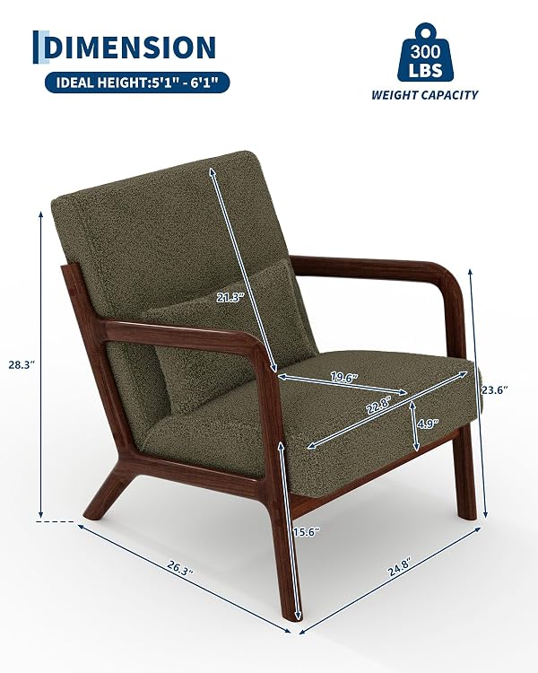 Garvee Mid-Century Modern Accent Chair, Sherpa Upholstery, Solid Wood Armchair with Removable Lumbar Pillow, Sturdy Reading Chair for Living Room, Bedroom, Guest Room, Easy Assembly, Green by Garvee - Image 3