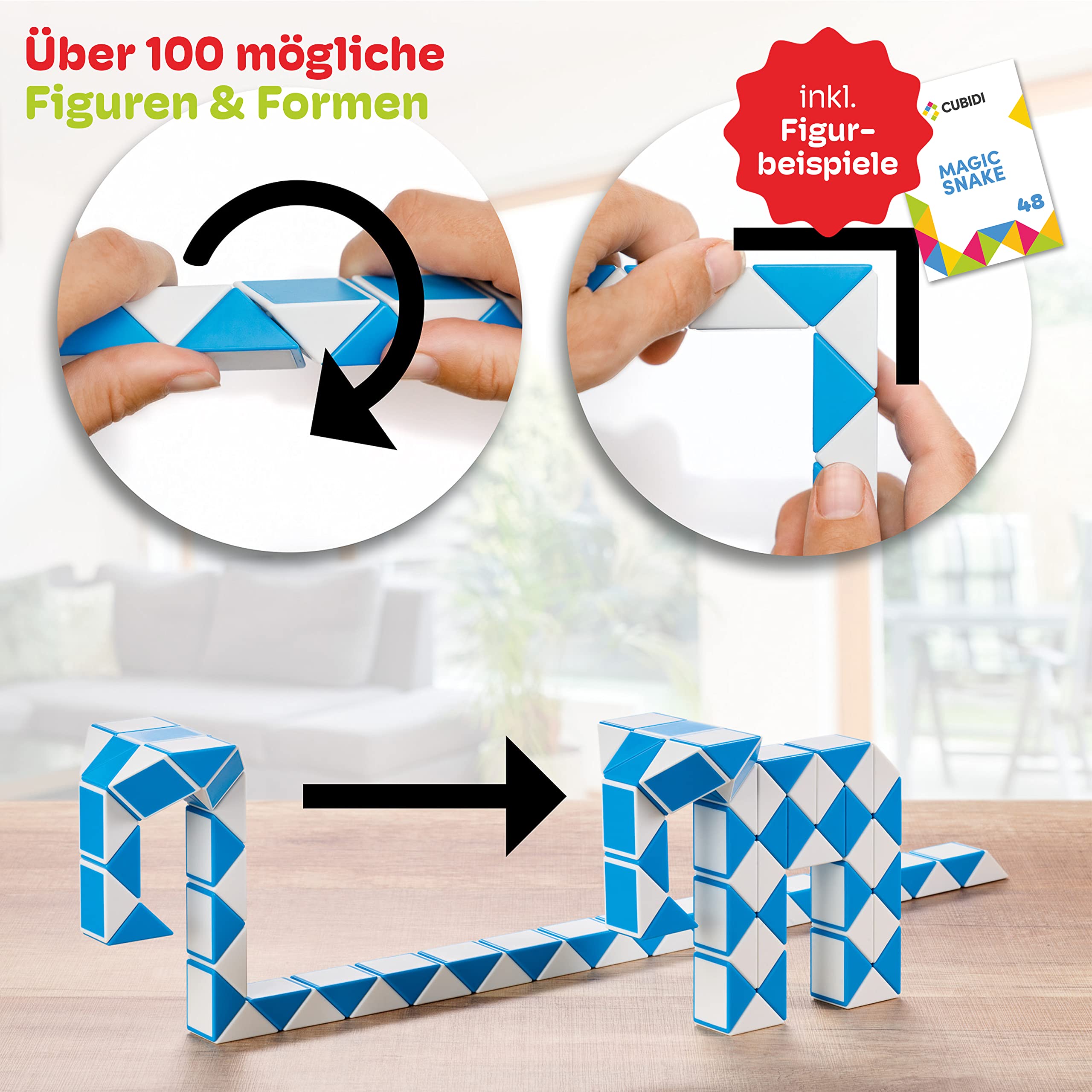 CUBIDI® Original Magic Snake - 48 Blöcke Blau | Knobelspiele für Kinder und Erwachsene | Ideal als Mitgebsel Kindergeburtstag, Kindergeburtstag Gastgeschenke oder kleine Geschenke für Kinder - 5