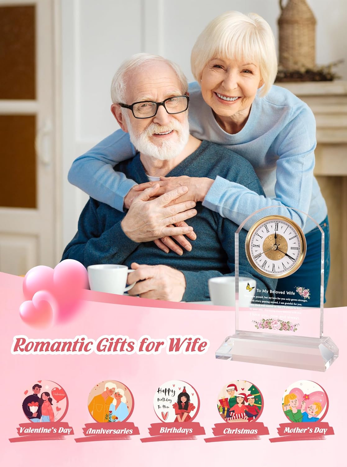 DEEWISH Wife Gifts from Husband - Unique Personalized Anniversary Clock - Elegant Birthday, Mother's Day, Christmas, Wedding, Valentine's Day Gift Ideas for Wife Who Has Everything - Image 3