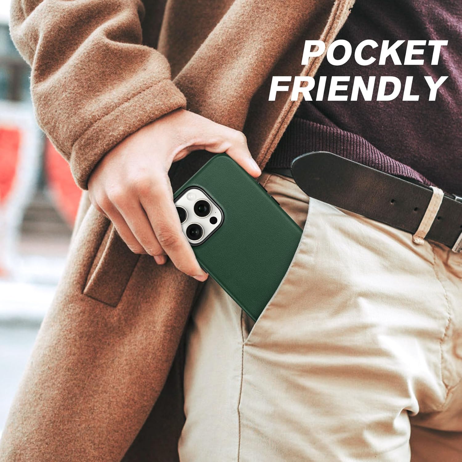 SHIELDON Genuine Leather Case for iPhone 16 Pro 6.3", Compatible with MagSafe, [Camera Button Updated], Magnetic Wireless Charging Slim Shockproof Protective Case with Camera Bump - Midnight Green