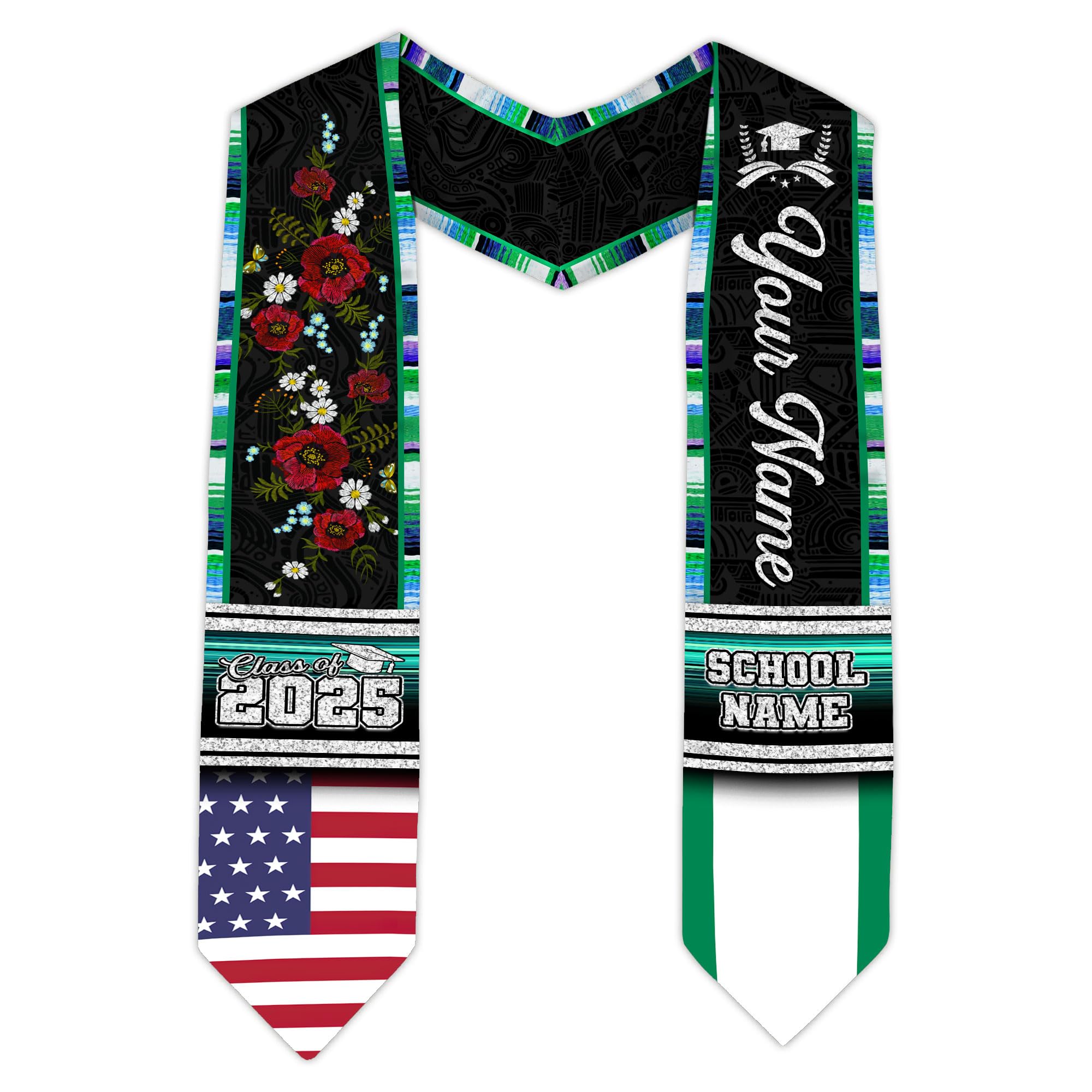 MonkeyVan Custom Nigerian Graduation Sash, Nigeria Graduation Stole Customize, Nigerian American Flag Graduation Sash 2025 Nigeria 1