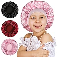 Vista 8 de 3 gorros para niños, gorros para niñas, gorro de seda satinada para dormir, gorro de dormir de banda ancha suave para trenzas de cabello rizado