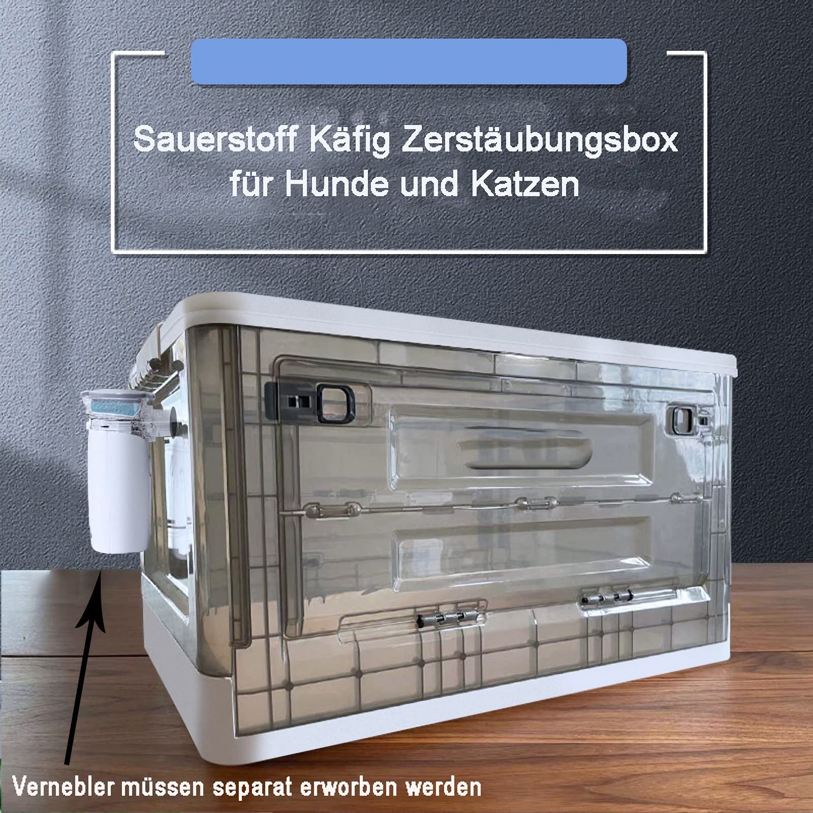 Pevfeciy Sauerstoffbox Zerstäubungsbox Sauerstoffzelt für Hunde und Katzen, Effektive Behandlung von Hustenatmung, 60X42X35cm Haustier