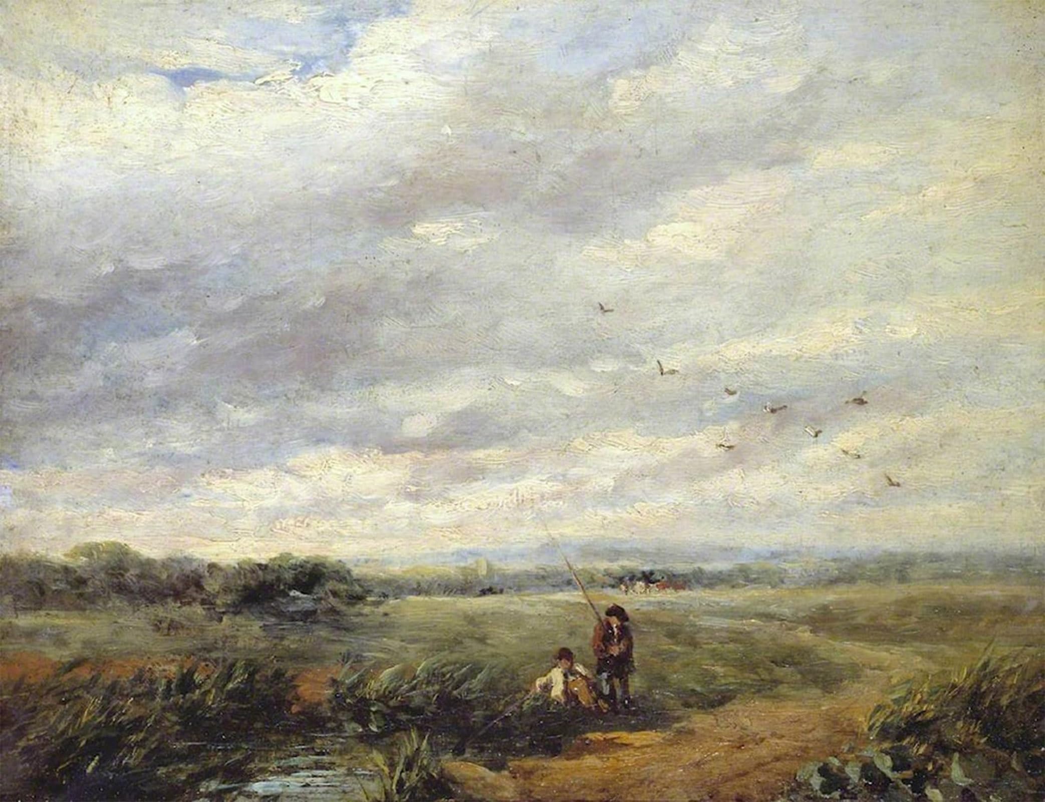 SERENDIPITP Vintage Picture Print on Canvas Wall Art Poster River Scene with Boys Fishing by David Cox Artwork Print Poster for Wall Decor 60x90cm
