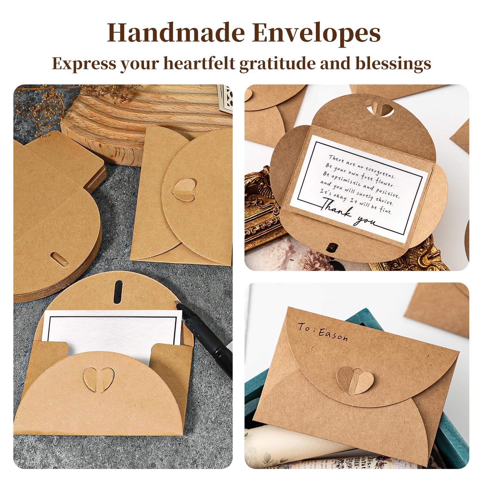 Buste in Carta Kraft 10x6 cm Fatte a Mano con Chiusura a Cuore per Natale San Valentino Matrimonio