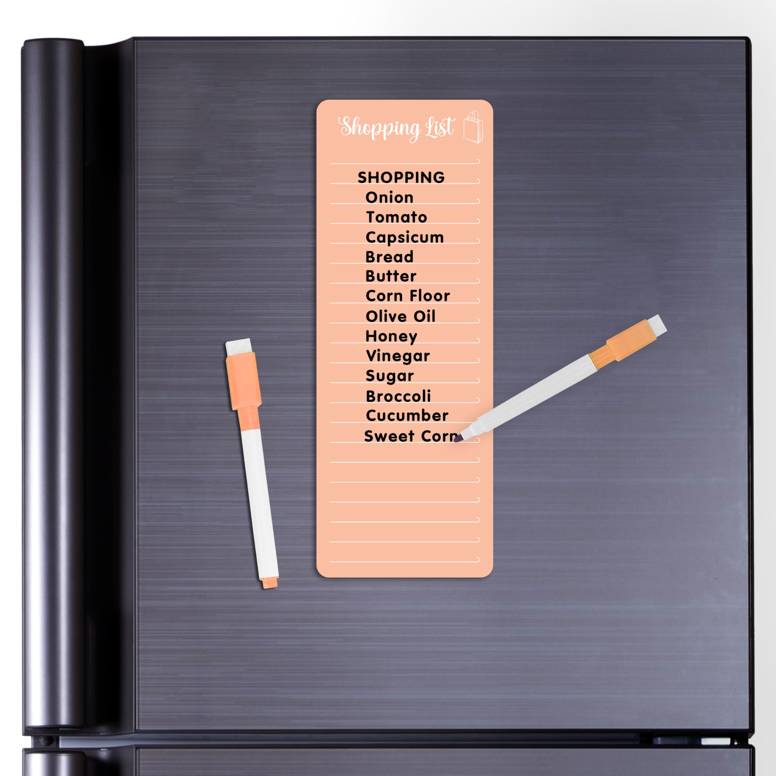 Clickedin Magnetic Shopping List Grocery Fridge Magnet, 10x24 cm Acrylic Board with Marker (Papaya Orange)-image-28