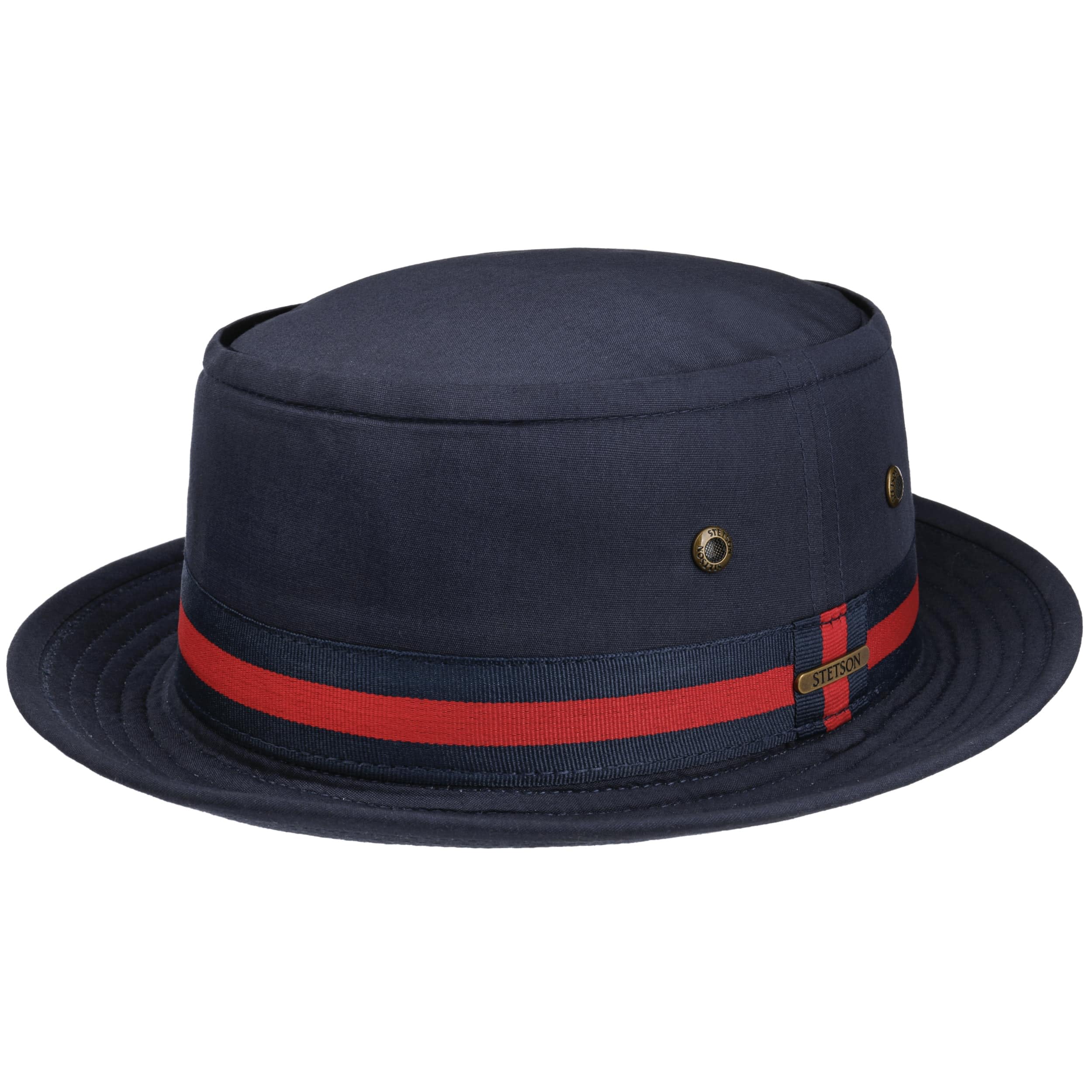 Stetson Classic Band Pork Pie Hat Cotton UV Protection Men Summer Outdoor Ribbon Navy