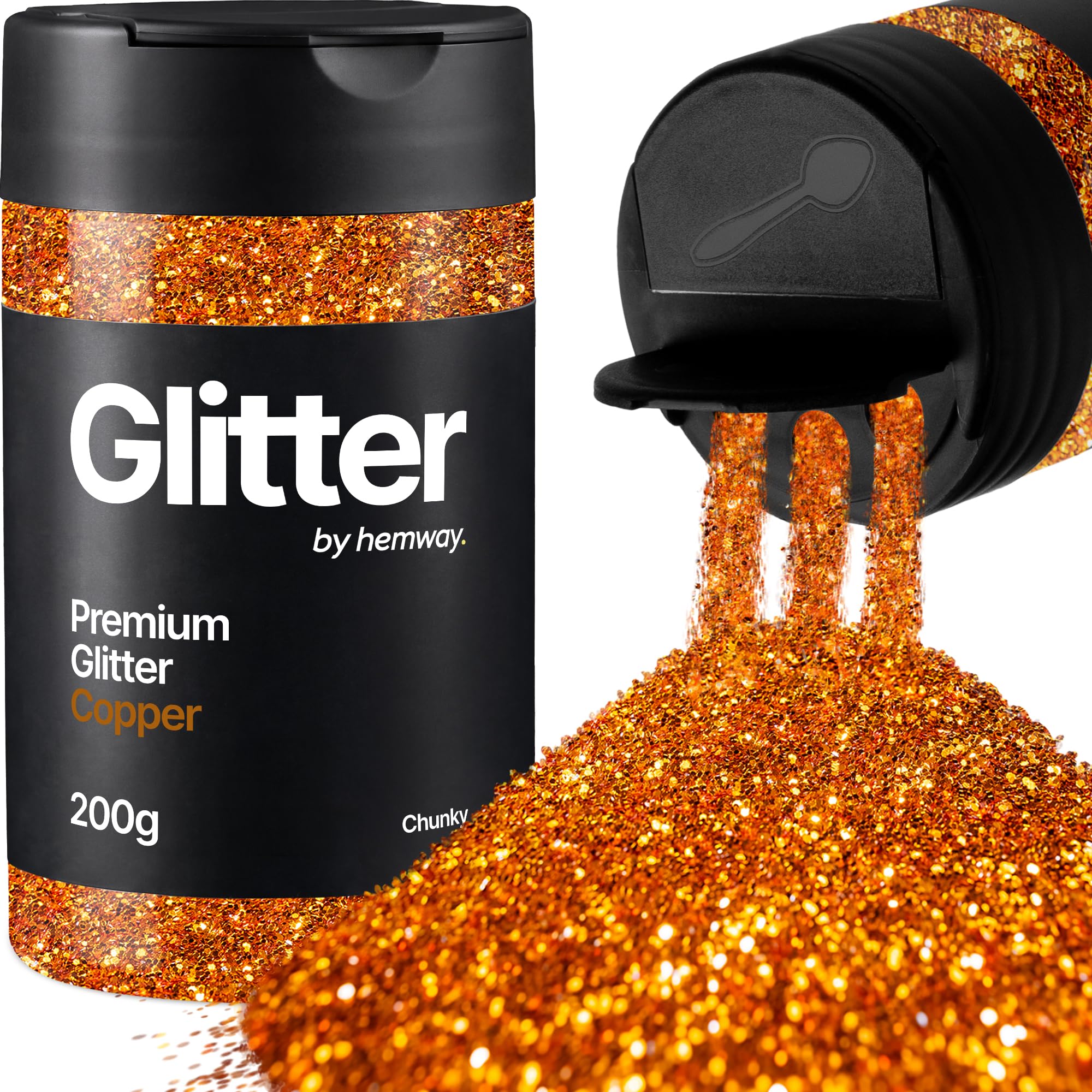 Hemway Copper Glitter Shaker, 200g Chunky Glitter for Crafts Metallic Flake Sequins for Resin & Epoxy Crafts for Decorating, Halloween, Christmas, Nail, Face, Art