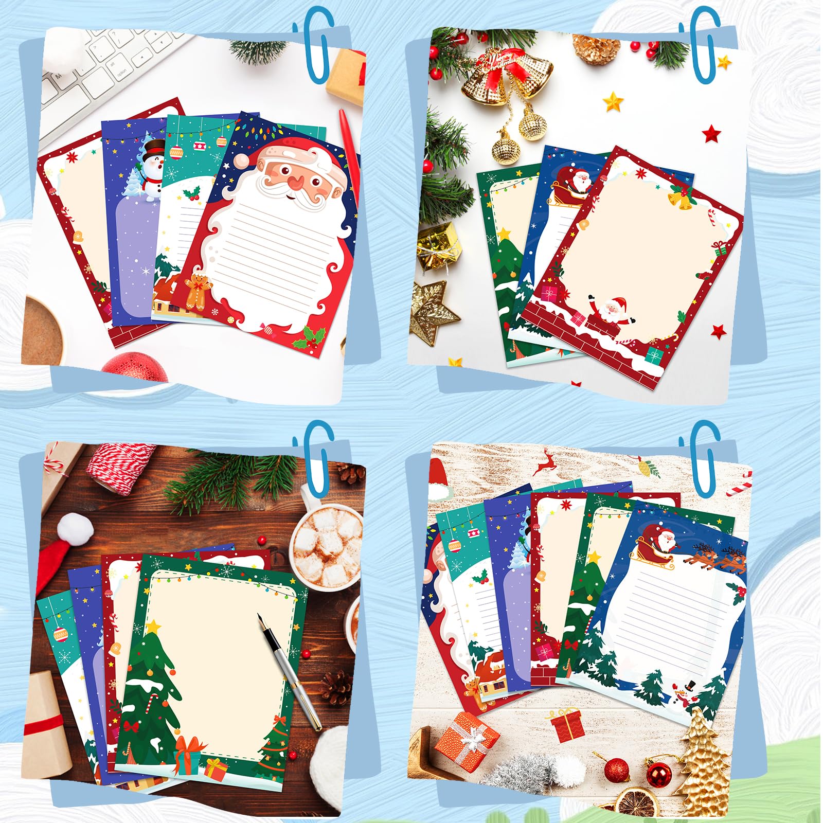 Lot De 60 Feuilles Papier à Lettre Vintage Noël - Lettres Au Père Noël Et Cartes De Vœux