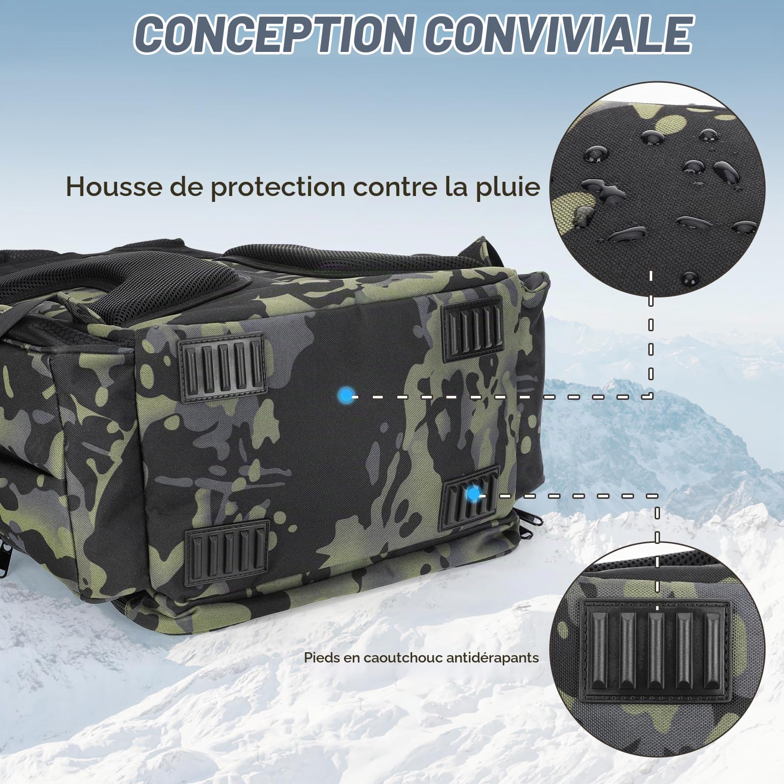 38L Sac à Dos de Pêche pour Organisation et Rangement des Plateaux avec Support de Canne - Bandoulière pour Randonnée, Chasse, Camping