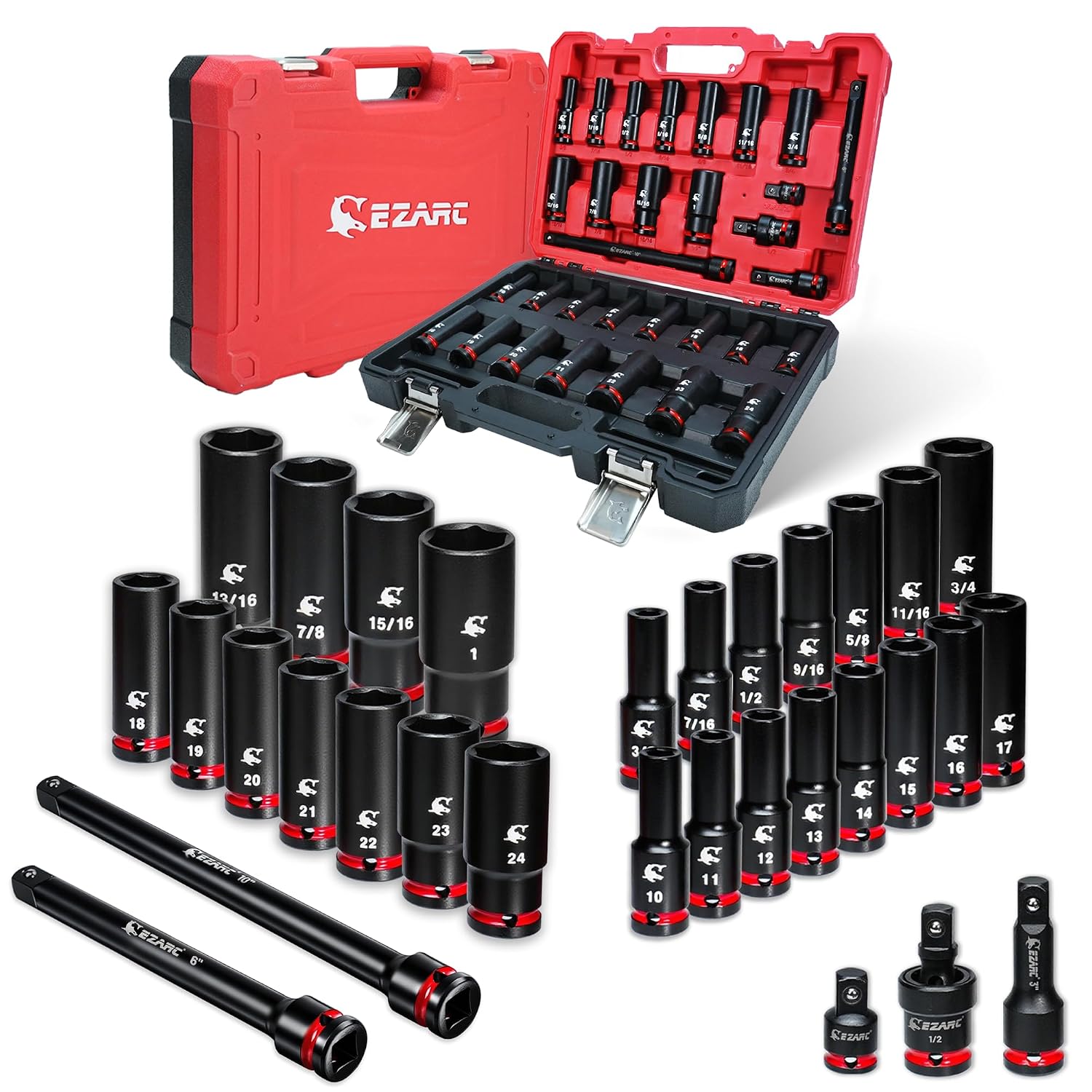 EZARC 31PC 1/2-Inch Drive Impact Socket Set, Deep SAE & Metric, Cr-V Steel, with Extension Bars, Adapter, Universal Joint,... - Review, Price and Buying Guide