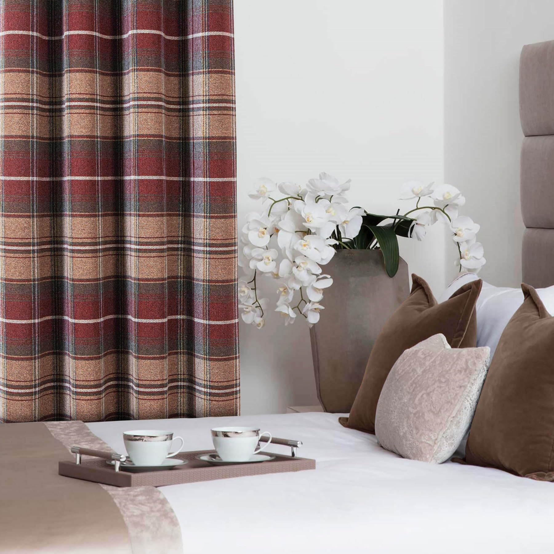 always4u Lot de 2 panneaux de rideaux modernes à carreaux effet laine, motif tartan rouge brique de Noël pour salon et chambre, 114,3 x 160 cm