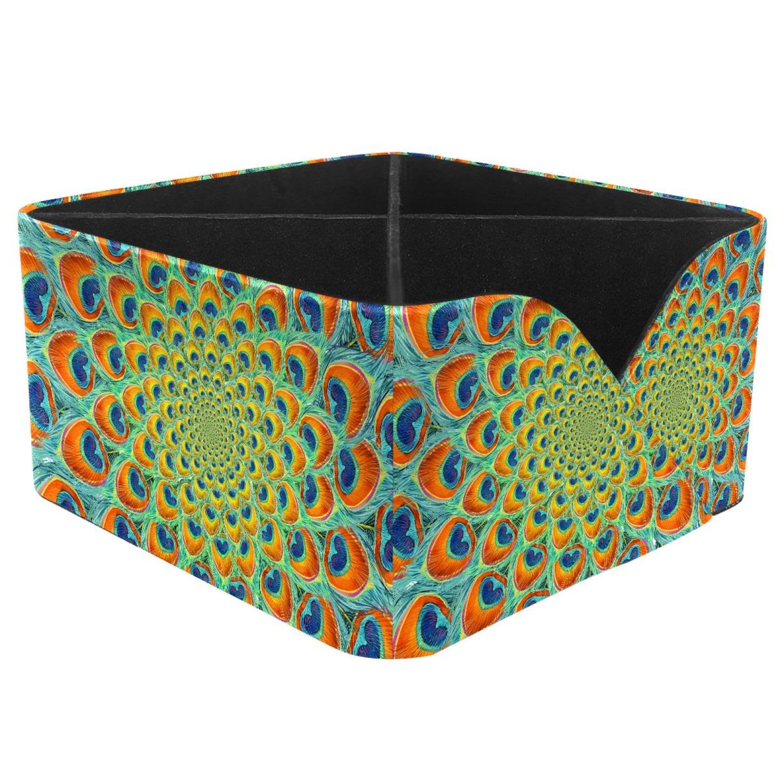 KengjuTesu Circle Peacock Feather Desktop Organizer Pen Holder, Rectangular Pencil Cup for Office, Study and Makeup Stations