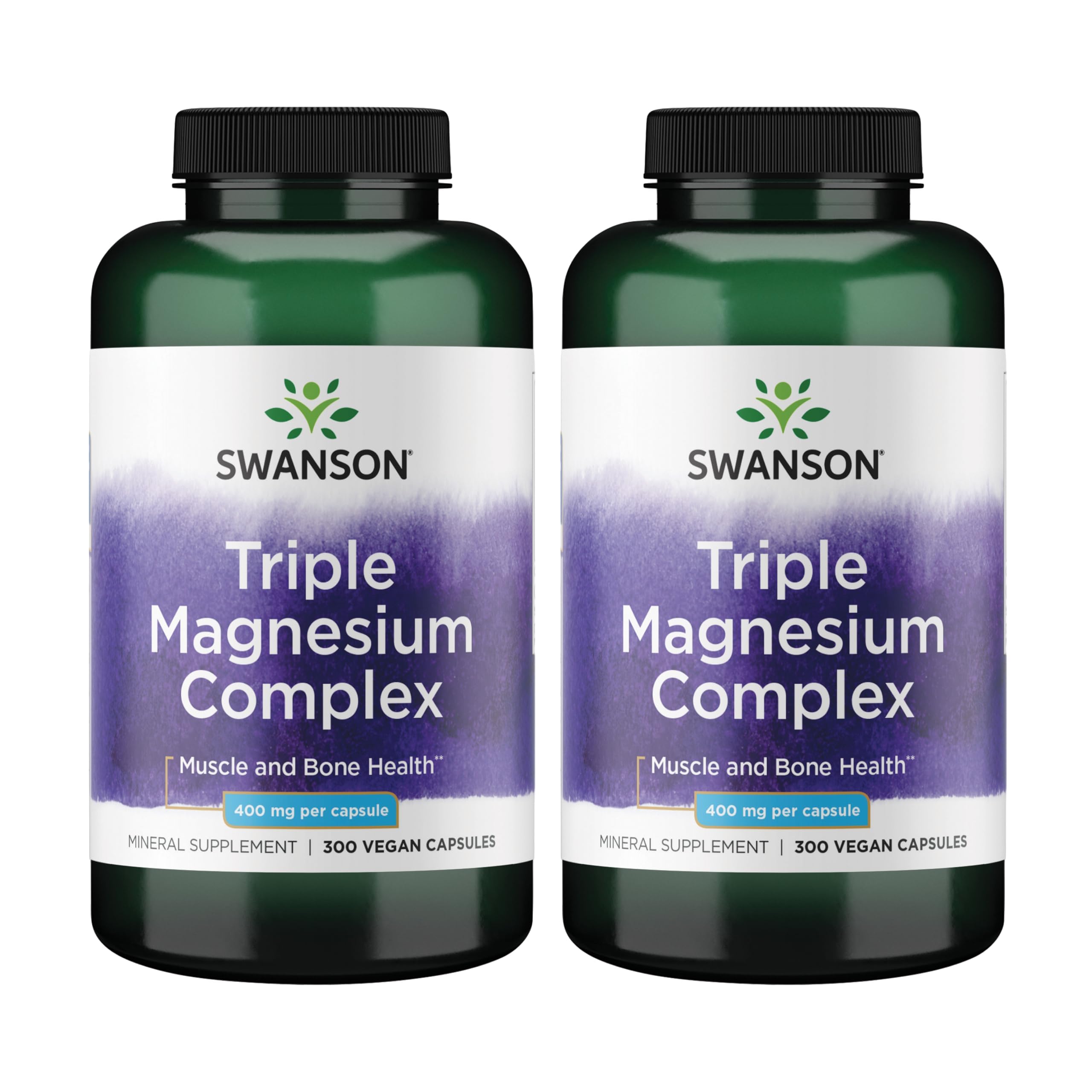 Swanson Triple Magnesium Complex 400 mg, 300 Vegan Capsules 300 Count (Pack of 2)
