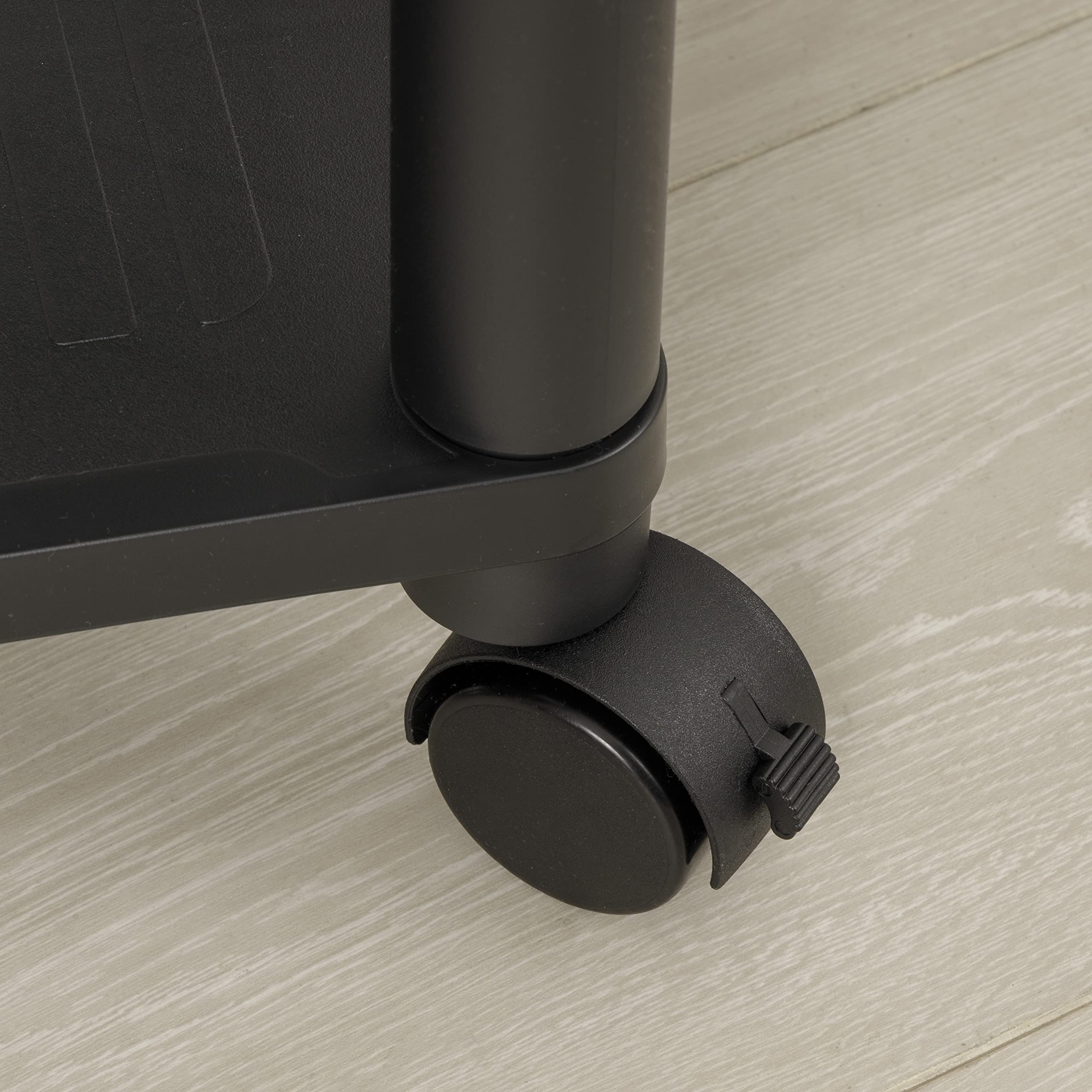 Baroni Home Mobile Ufficio con Ruote e Cassetto con Tre Ripiani, Carrello con Scaffali in Plastica, Supporto con Piano d’Appoggio per Stampante, Nero