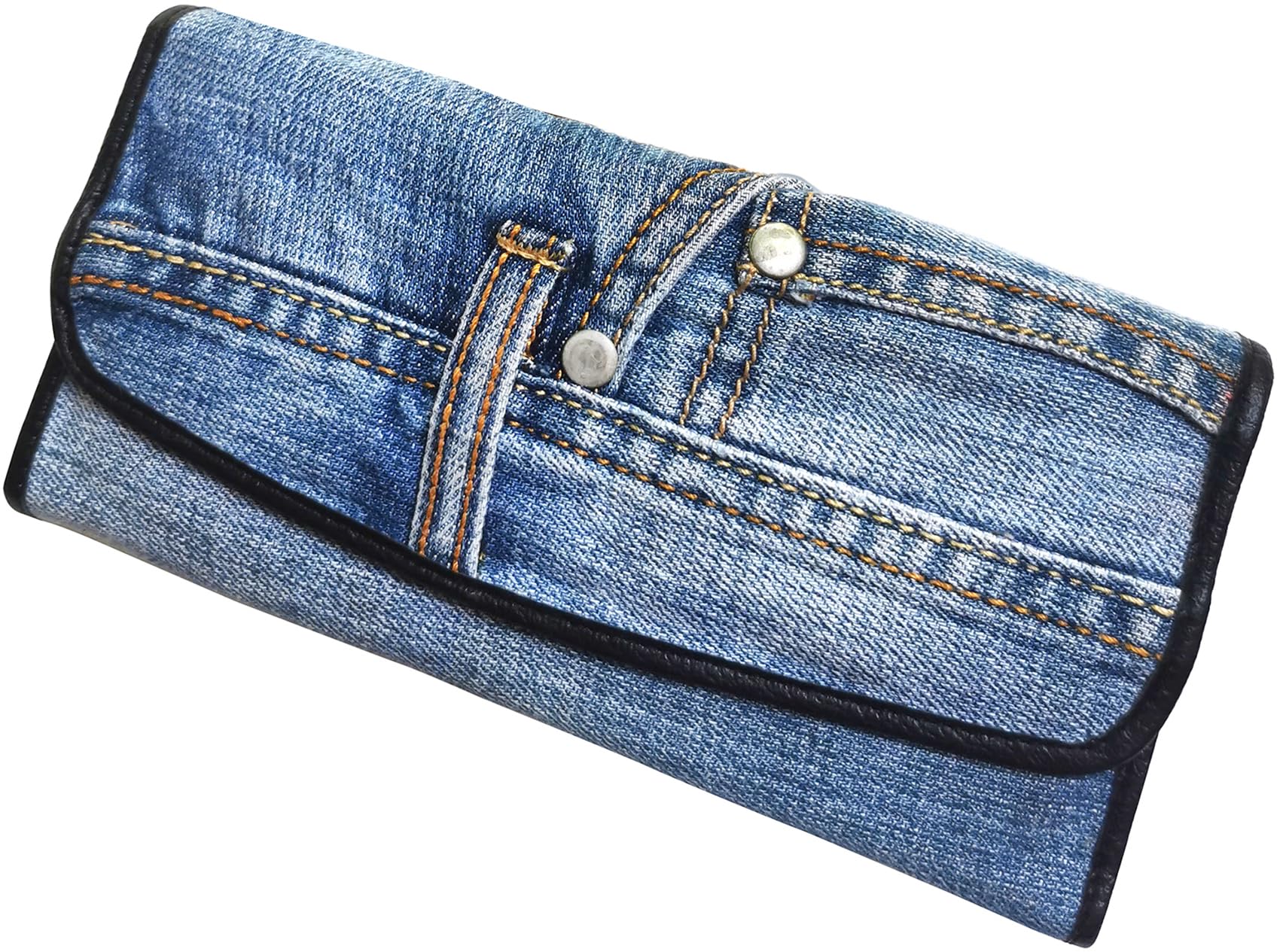 Bijoux De Jaup Cycling Blue Denim Trifold Large Capacity Long