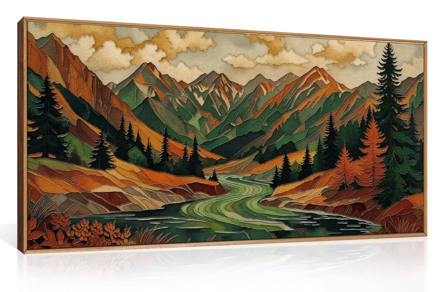 HPINUB Abstract Boho Mountain Framed Canvas Wall Art Set
