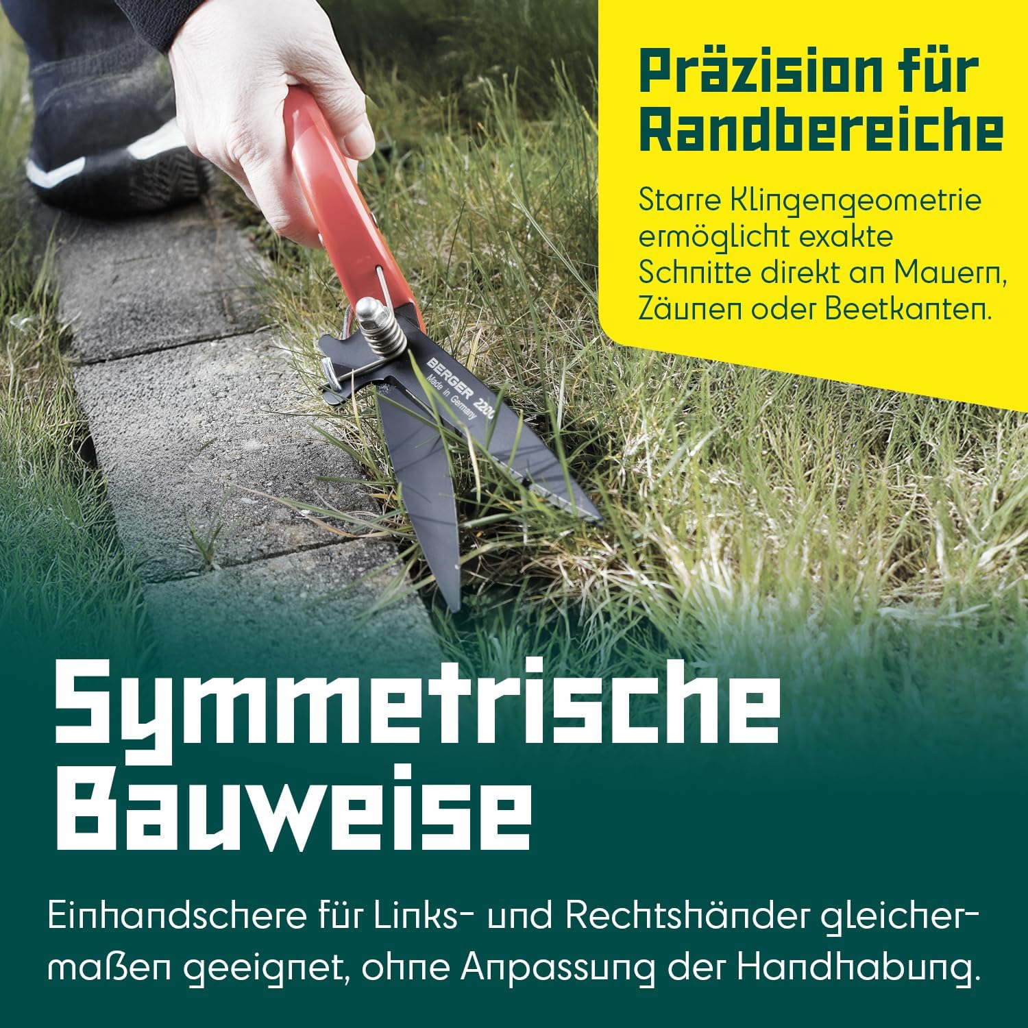 BERGER Grass Shears – Lawn Edging Clippers with Self-Sharpening Anti-Stick Blades, Forged Steel Construction, Ambidextrous Design, Ring Clasp for Hanging Storage – 2200