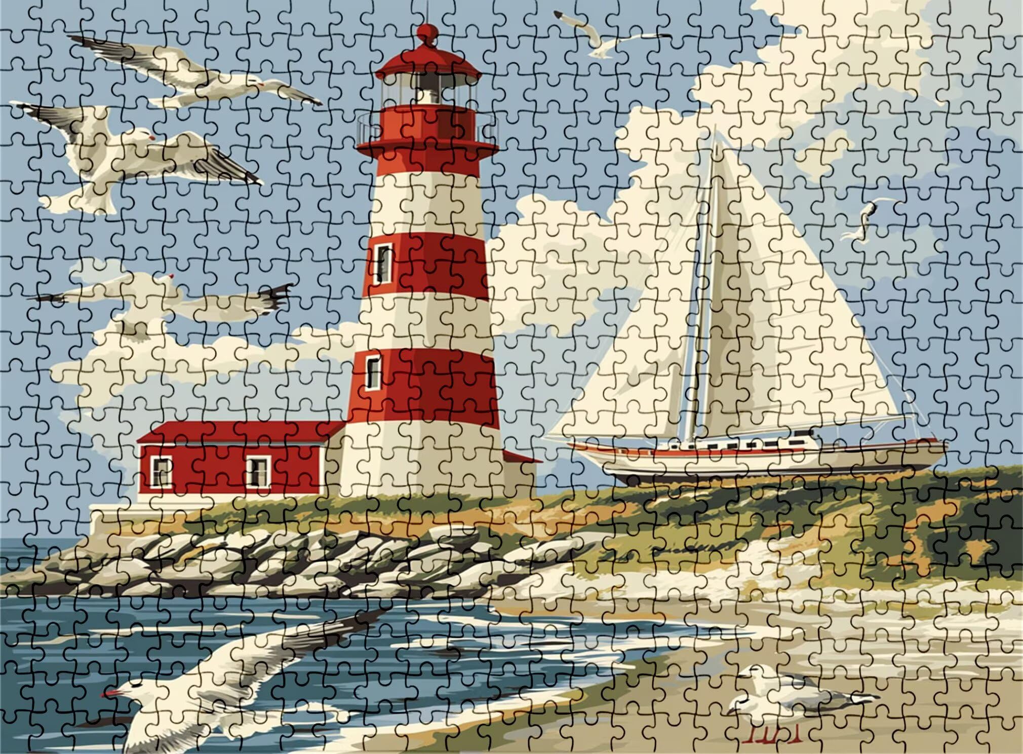 Faro velero-2 Puzzle 5000 Piezas Adultos, Rompecabezas con Letras en la Parte Posterior - Piezas Que Encajan Perfectamente, Reto de Concentración, Regalo para Mujer y Decor, 156.5 x 105.5 cm w0-131