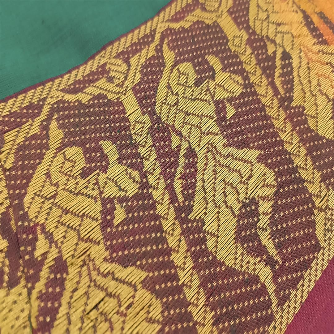 Samyuktha Handmade Bharatanatyam & Kuchipudi Dance Practice Cotton Saree (Cross Green With Red&Yellow Colour Doll Border)