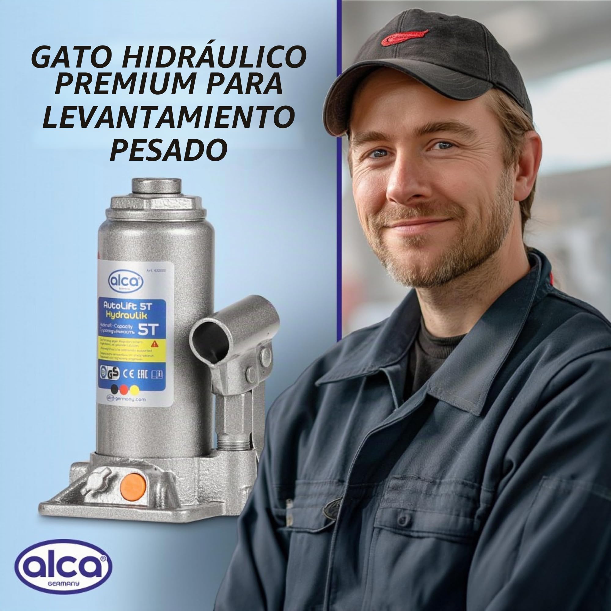 alca Alemania 432050 - Gato hidráulico de 5 toneladas para coche, furgoneta, caravana