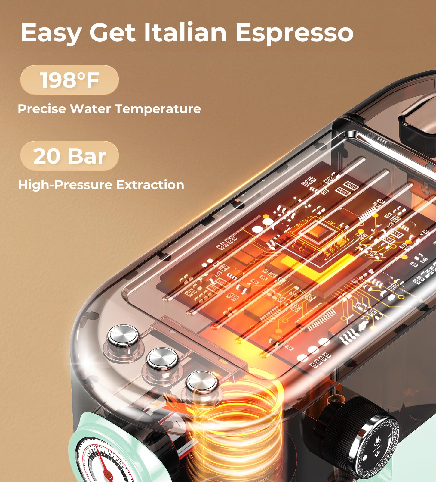 atatix Espresso Machine with Milk Frother, 20 Bar Pressure Espresso Maker view 5