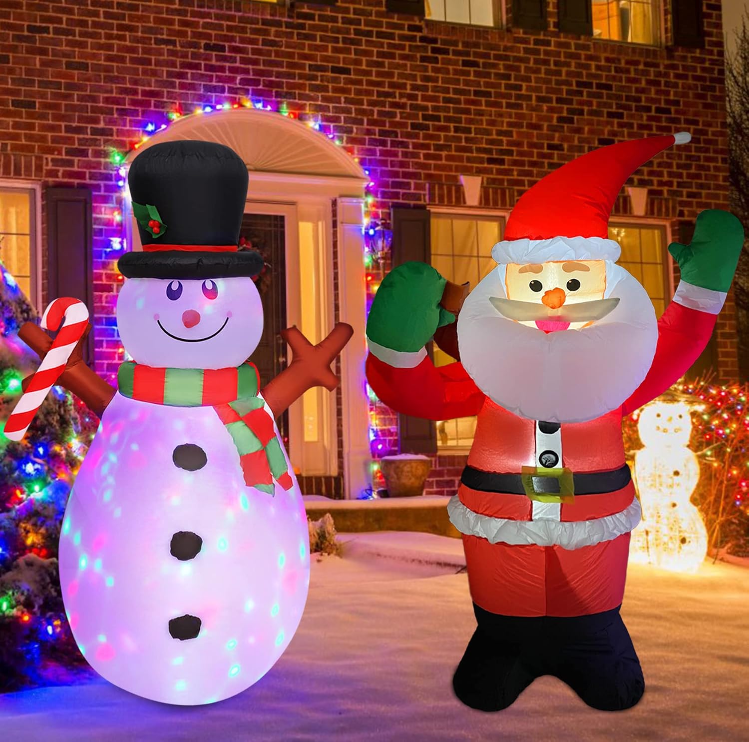 Christmas Inflatables Decorations, 2 Set-5 Foot Snowman with Rotating Lights and Santa Claus with Bright Lights, Christmas Decor Blow up for Indoor Outdoor Lawn Yard Garden