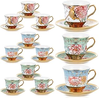 Set of 12 Tea Cups and Saucers Tea Party Decorations Floral Porcelain 5....