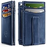 Magnetic Closure Slim Wallet-Genuine Leather Front Pocket Wallet for Men,RFID Blocking,Holds 12 Cards and Money Clip