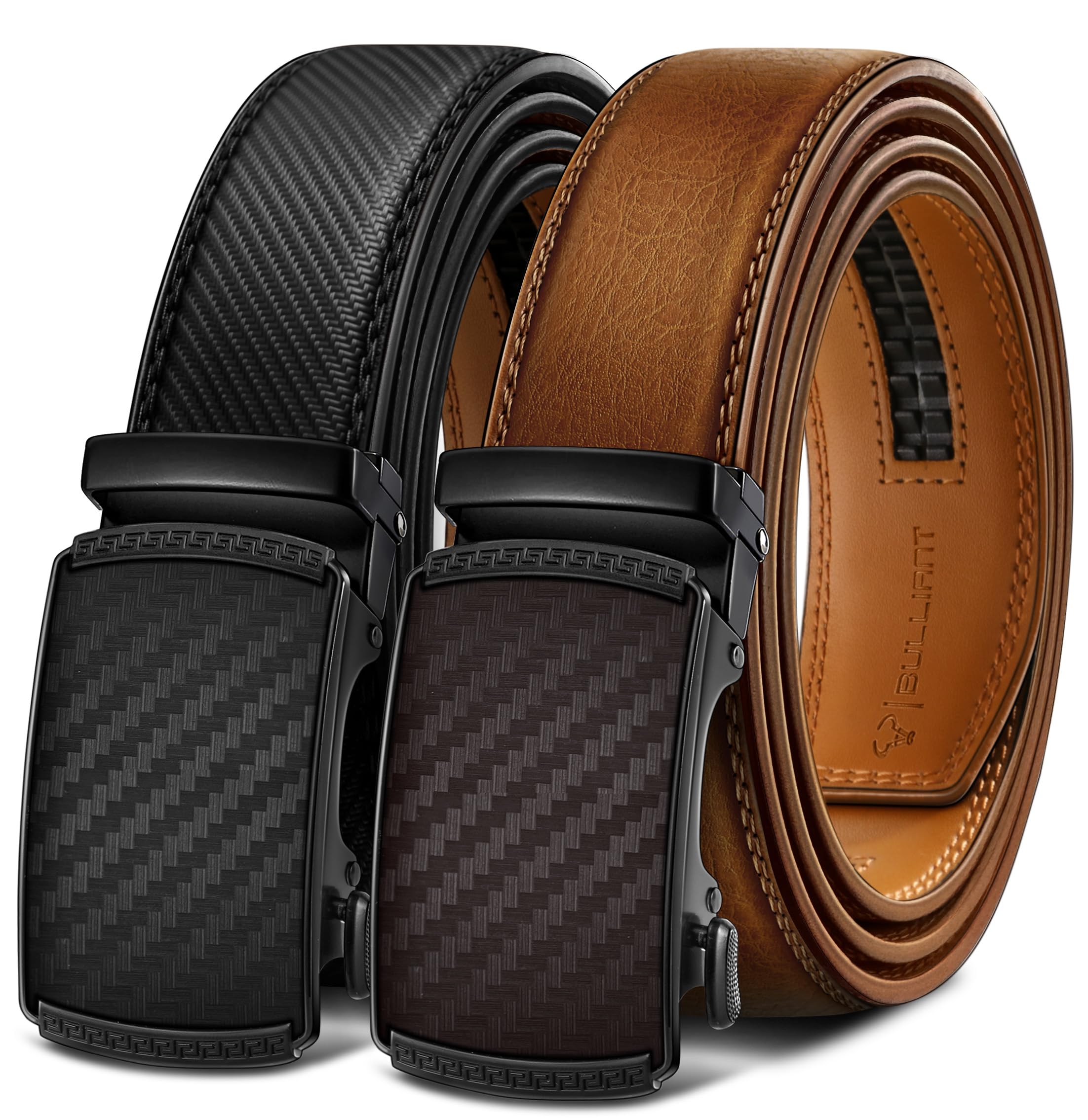 BULLIANT Gürtel Herren 2er-Pack Automatik Ledergürtel Herren Ratsche für Business Anzug,35mm Gürtel ohne Löcher,Größe Angepasst