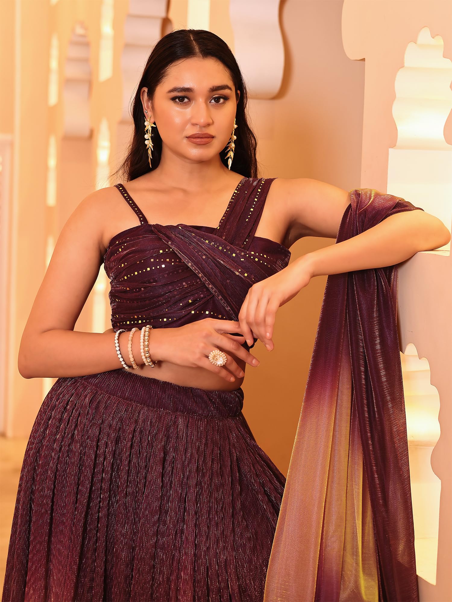 PURVAJA Lehenga Choli Liya damska tkanina poliestrowa