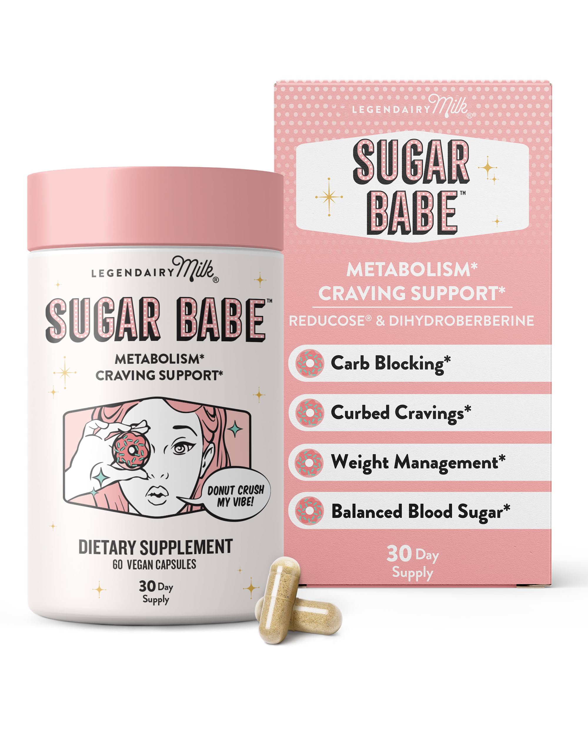 Legendairy Milk Sugar Babe - Combat Cravings & Manage Appetite - Metabolism Support - Carb Management - Dihydroberberine Supplement - 60 Capsules, 1 Month Supply
