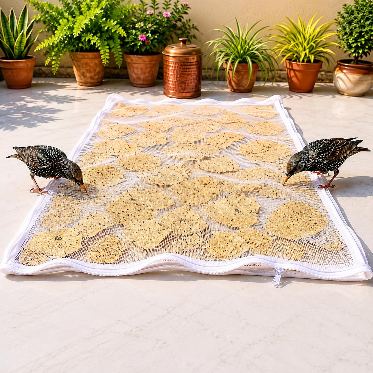 Nibbler® Papad Drying Cloth with Net Zip (65x90cm) | Food Drying Cloth for Sun Drying | Reusable Mesh Drying Mat for Papad, Millets, Grains, & Dry Fruits | Protects from Birds, Dust & Insects-picture-12