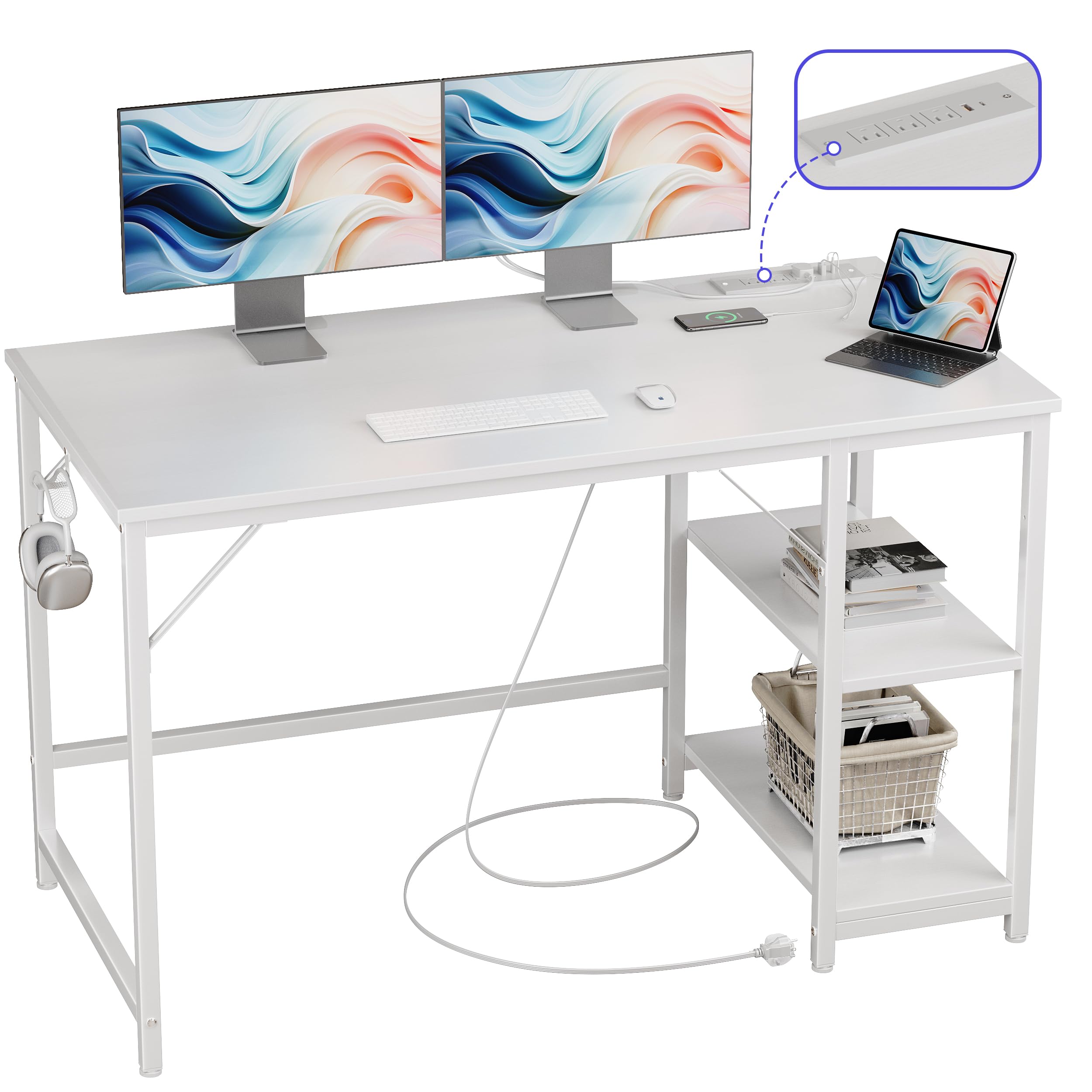 JOISCOPE 47 Inch Small Gaming Computer Desk with Power Outlets, Home