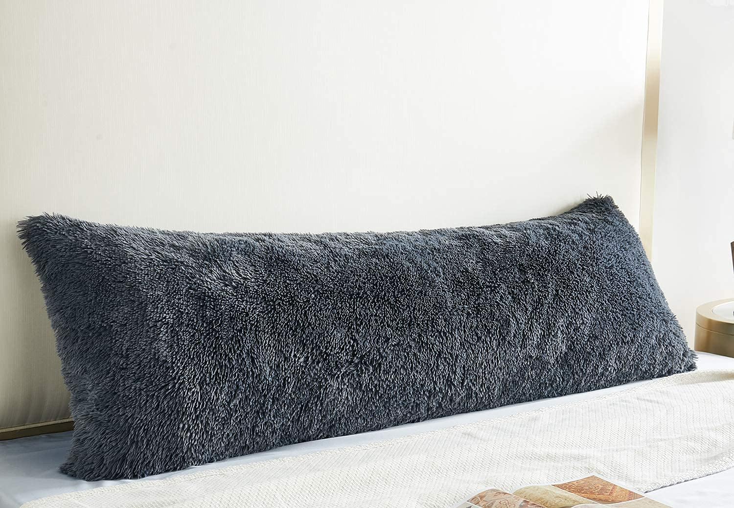 COIZA Body Pillow Cover, Big Plush Shaggy Luxury Ultra Soft, Zipper, Throw Body Pillow Cases (Dark Grey, 21 * 54inch) : Home & Kitchen